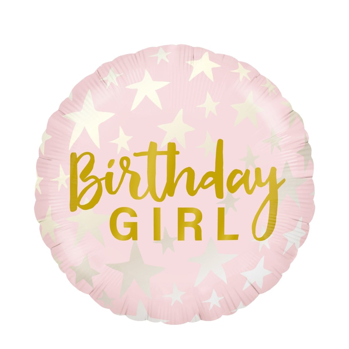Ballon mylar rond rose pâle 'Birthday Girl' avec étoiles, 18 pouces, 1 unité