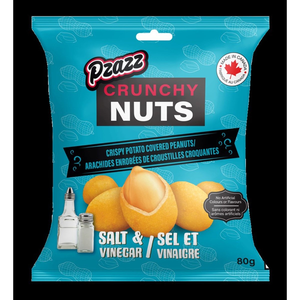 Arachides enrobées de croustilles croquantes Pzazz, sel et vinaigre, 80 g, 1 unité