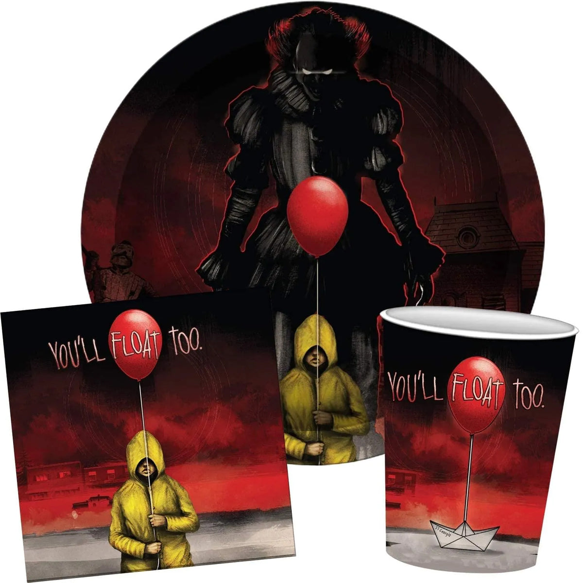 Pennywise Party Tableware Set, IT, Plates, Napkins and Cups, 60 Count