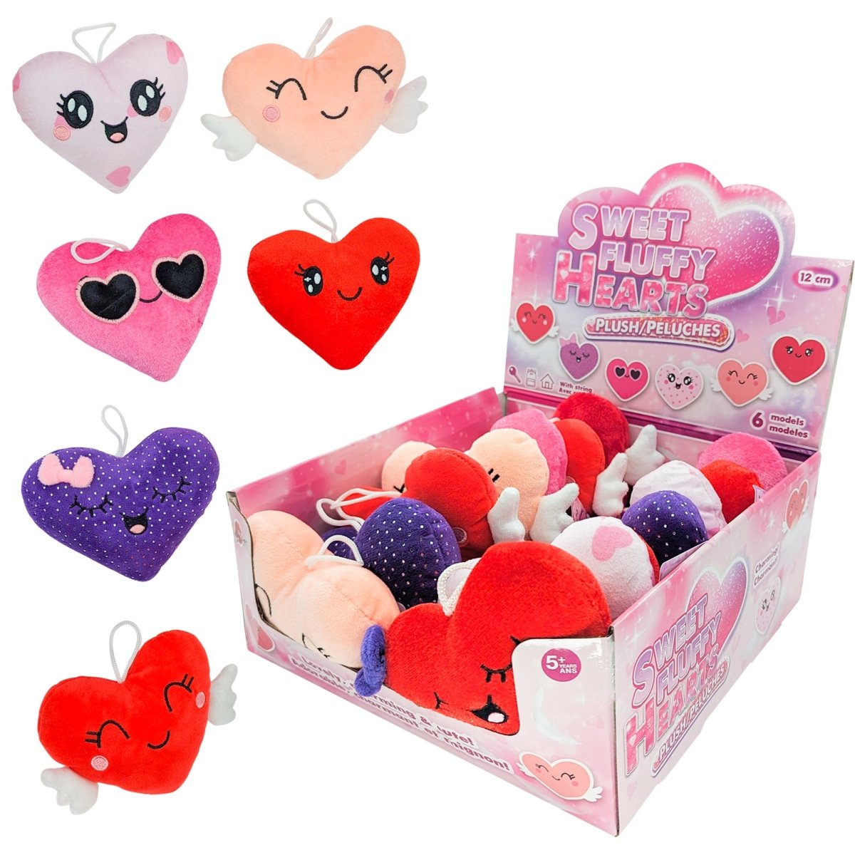 Peluche en forme de cœur, assortiment, 5 pouces, 1 unité