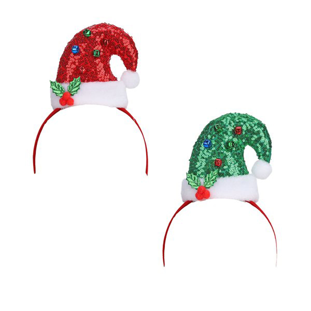 Sequin Santa Hat Headbed W/ Jingle bell Asst.