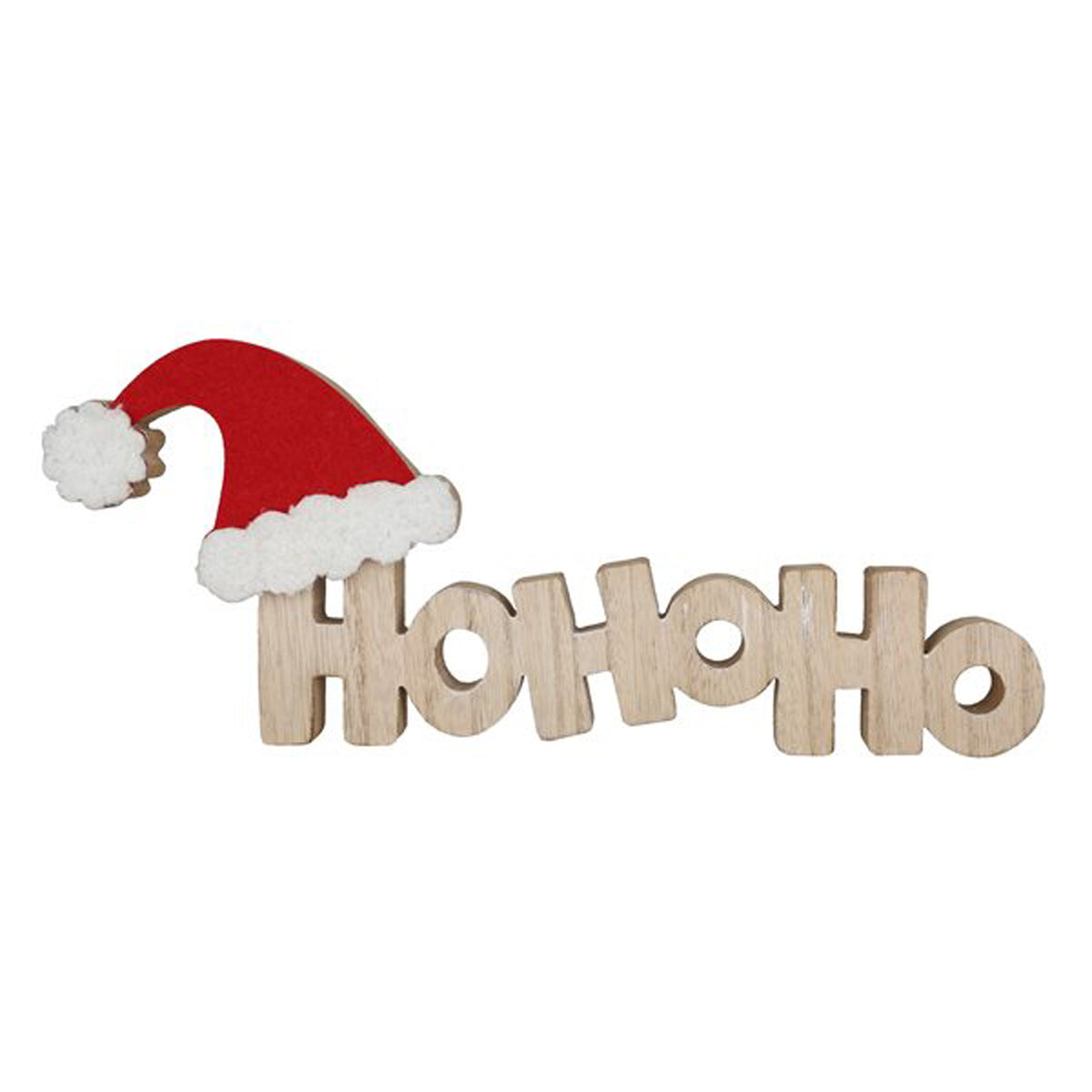 Wooden HOHOHO Tabletop W/Santa Hat