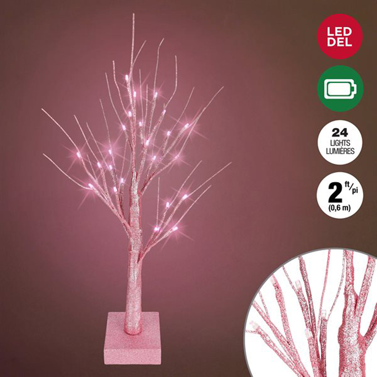 Pre-lit Pink Glitter Twig Tree 60cm