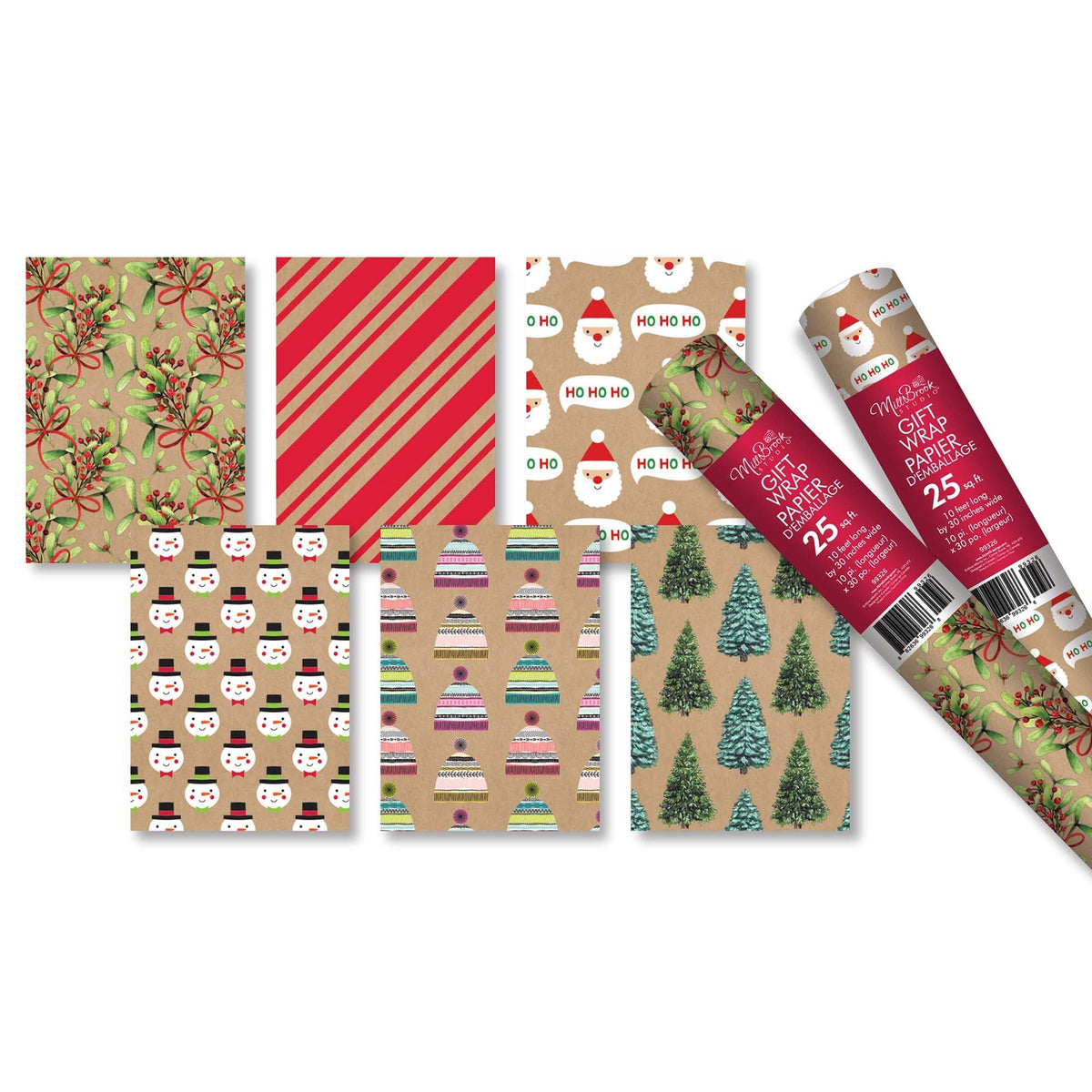 A-LINE Christmas Christmas Kraft Grift Wrap, 30 x 120 Inches, Assortment, 1 Count