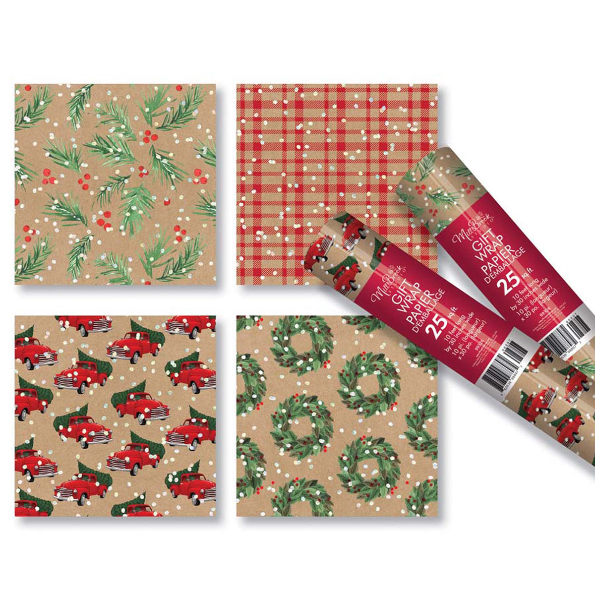A-LINE Christmas Christmas Kraft Roll Wrap, 30 x 120 Inches, Assortment, 1 Count 882636988972