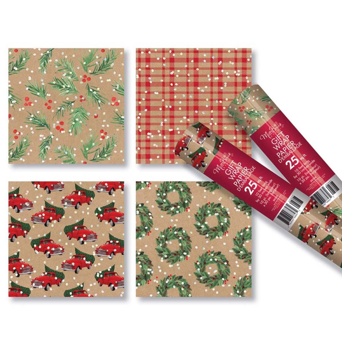A-LINE Christmas Christmas Kraft Roll Wrap, 30 x 120 Inches, Assortment, 1 Count 882636988972