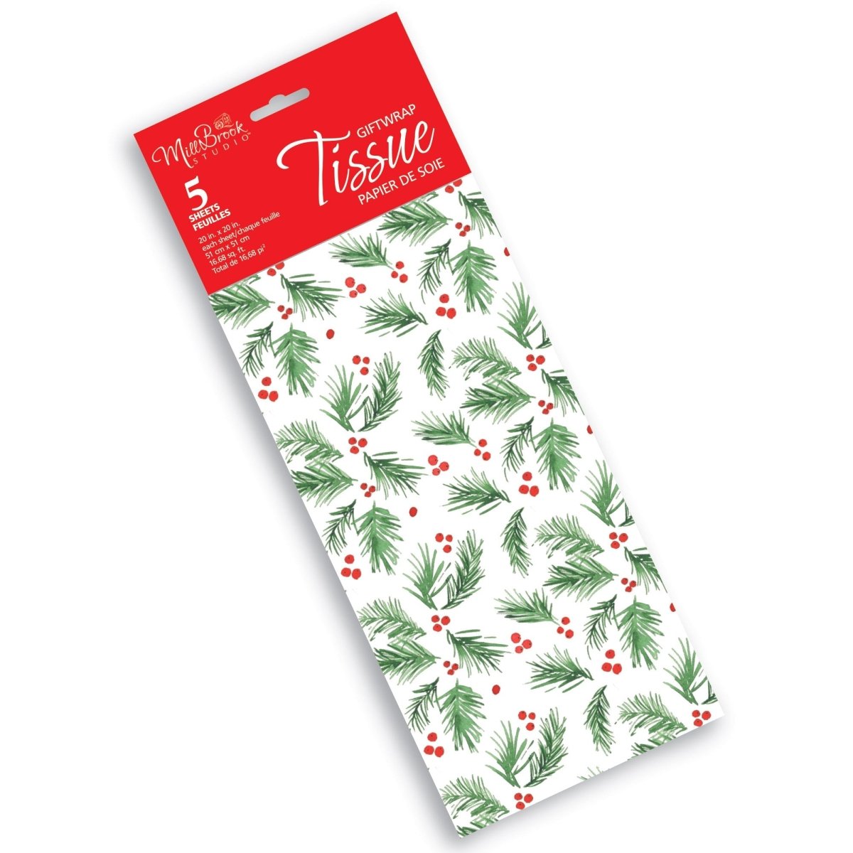 A-LINE Christmas Holly Berry Giftwrap Tissue Paper, 20 x 20 Inches, 5 Count 882636930452