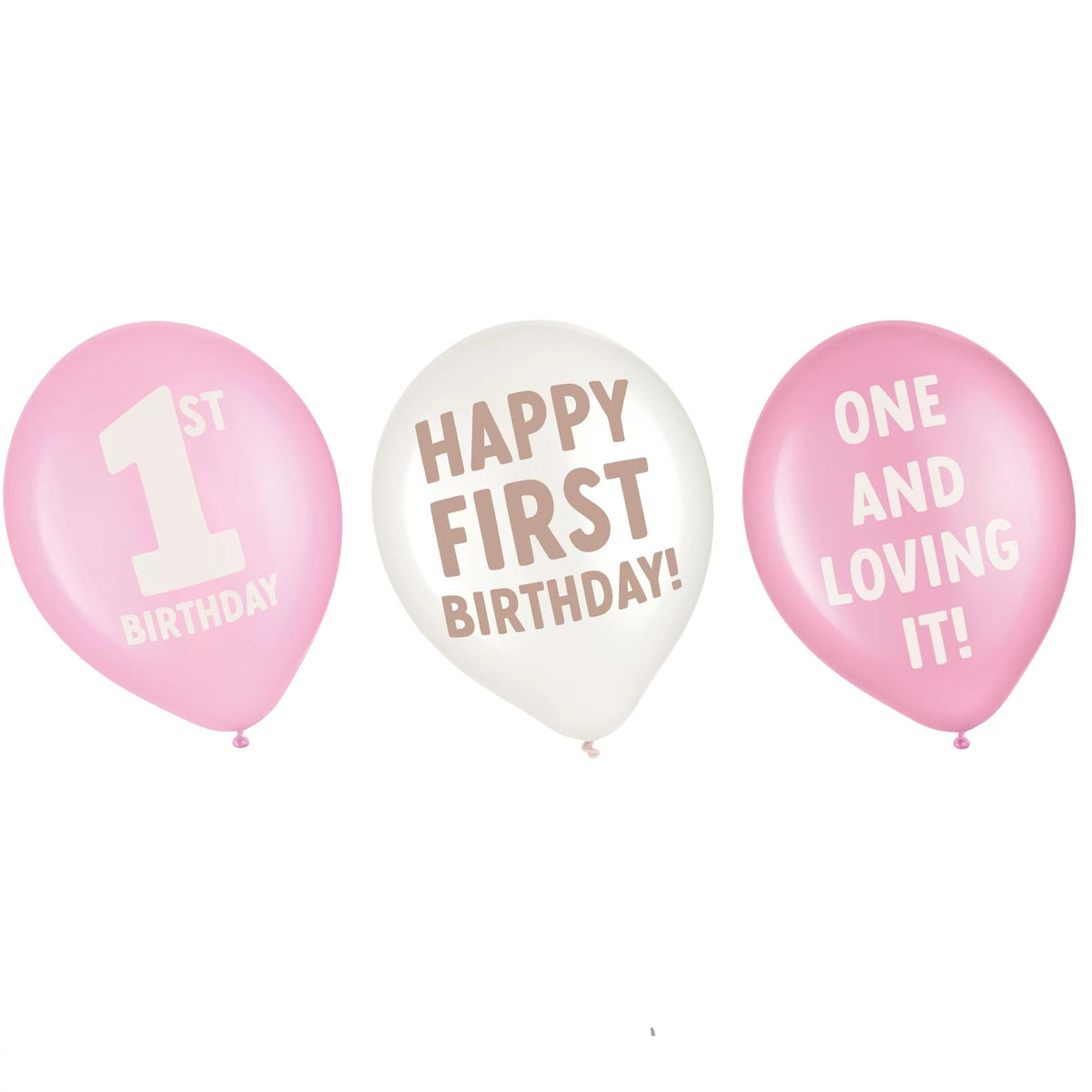 AMSCAN CA 1st Birthday Little Miss Birthday Latex Balloons, Pink and White, 12 Inches, 6 Count 192937433560