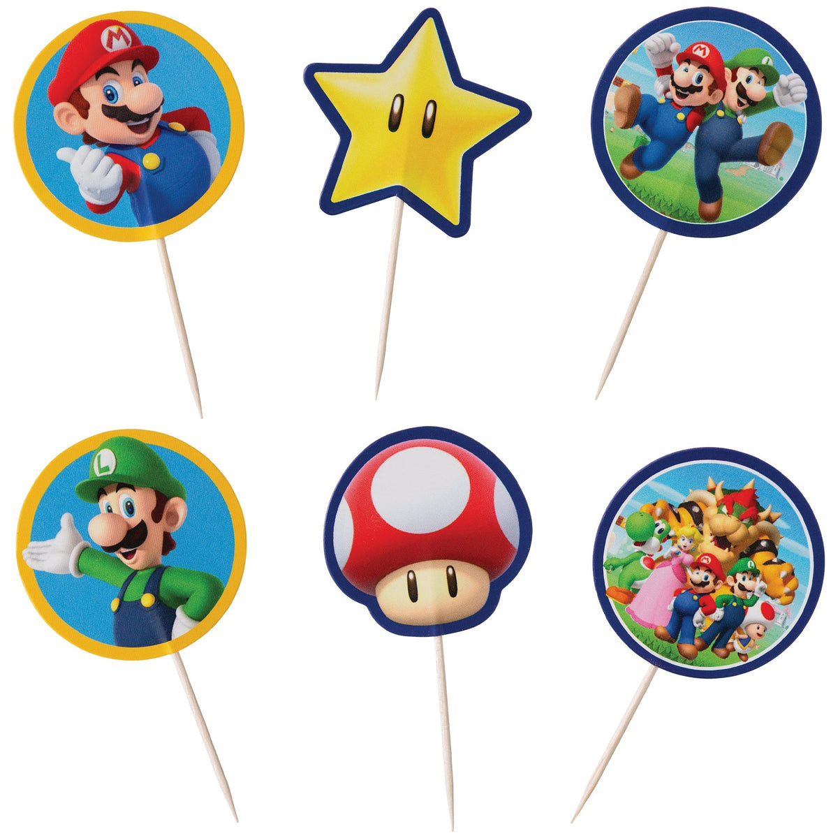 AMSCAN CA Cake Supplies Super Mario Bros. Birthday Cupcake Picks, 24 Count