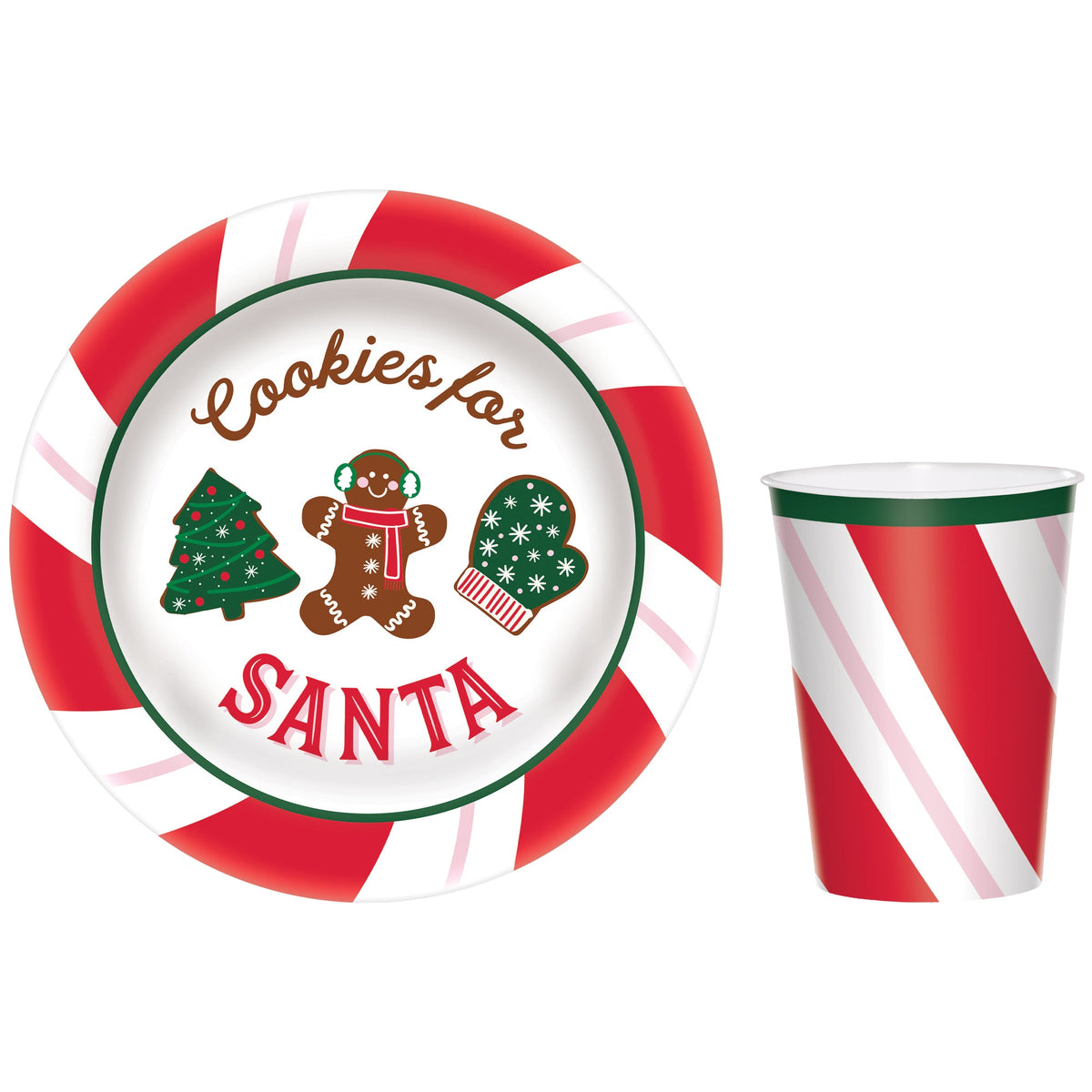 AMSCAN CA Christmas Cocoa Bar Cookie and Milk Set, Plate and Cup, Red and White, 2 Count 192937472811
