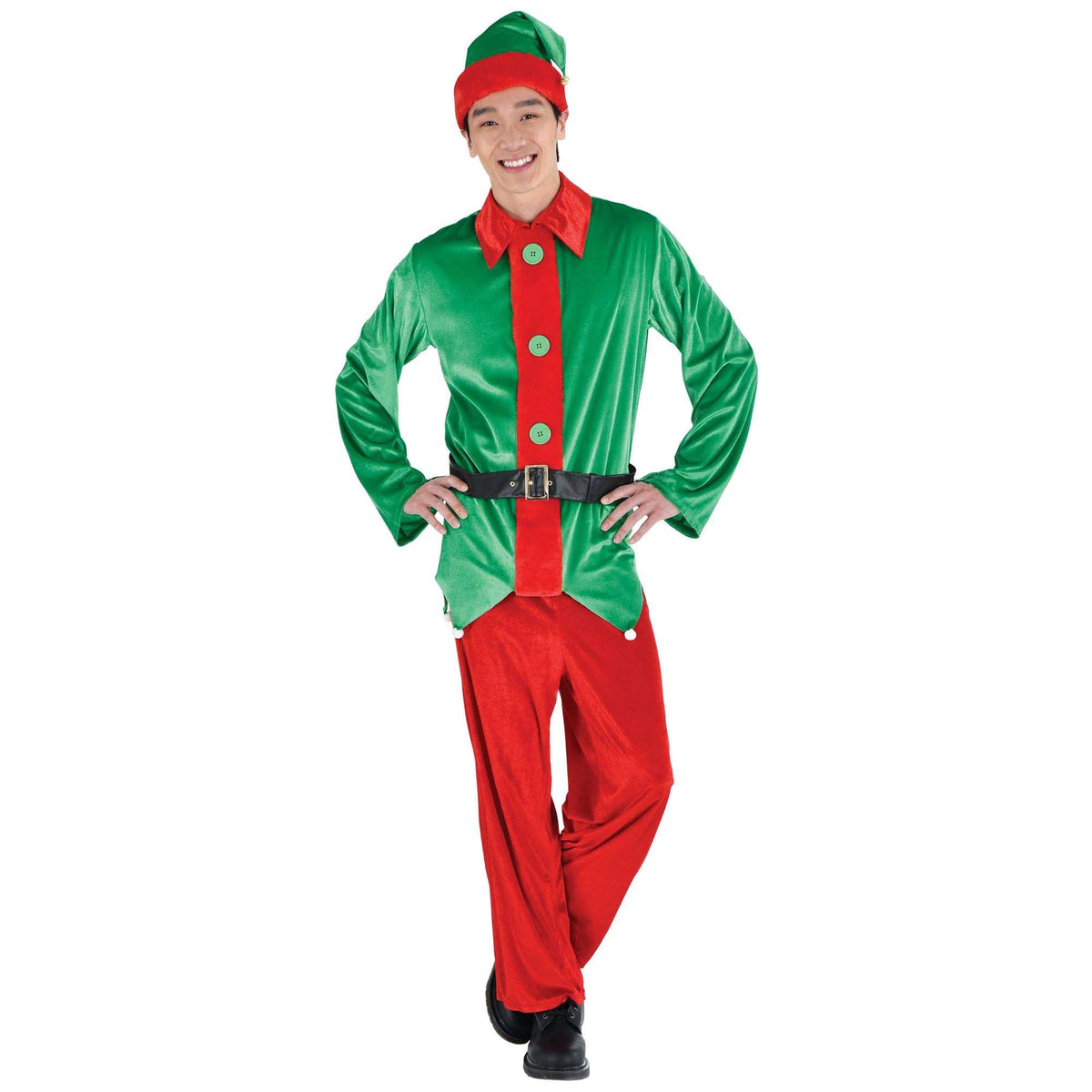 AMSCAN CA Christmas Elf Costume for Adults, Green Jacket and Red Pants