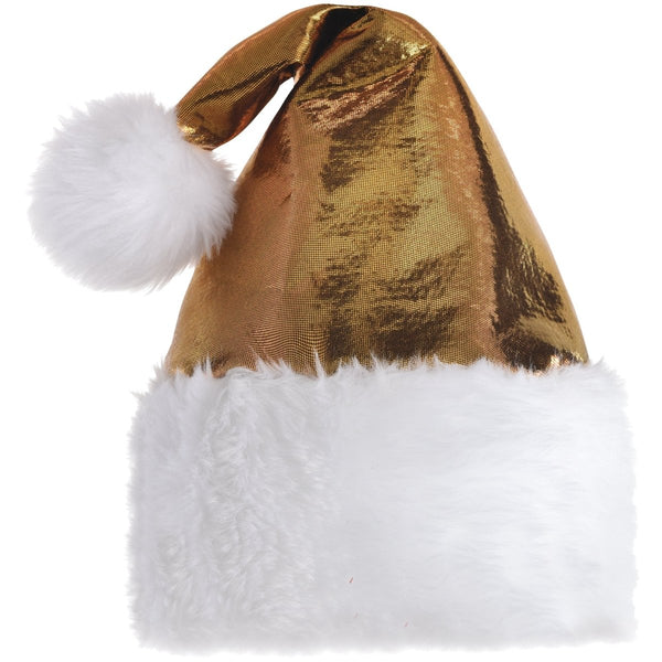Gold Deluxe Santa Hat for Adults Party Expert - Main Image
