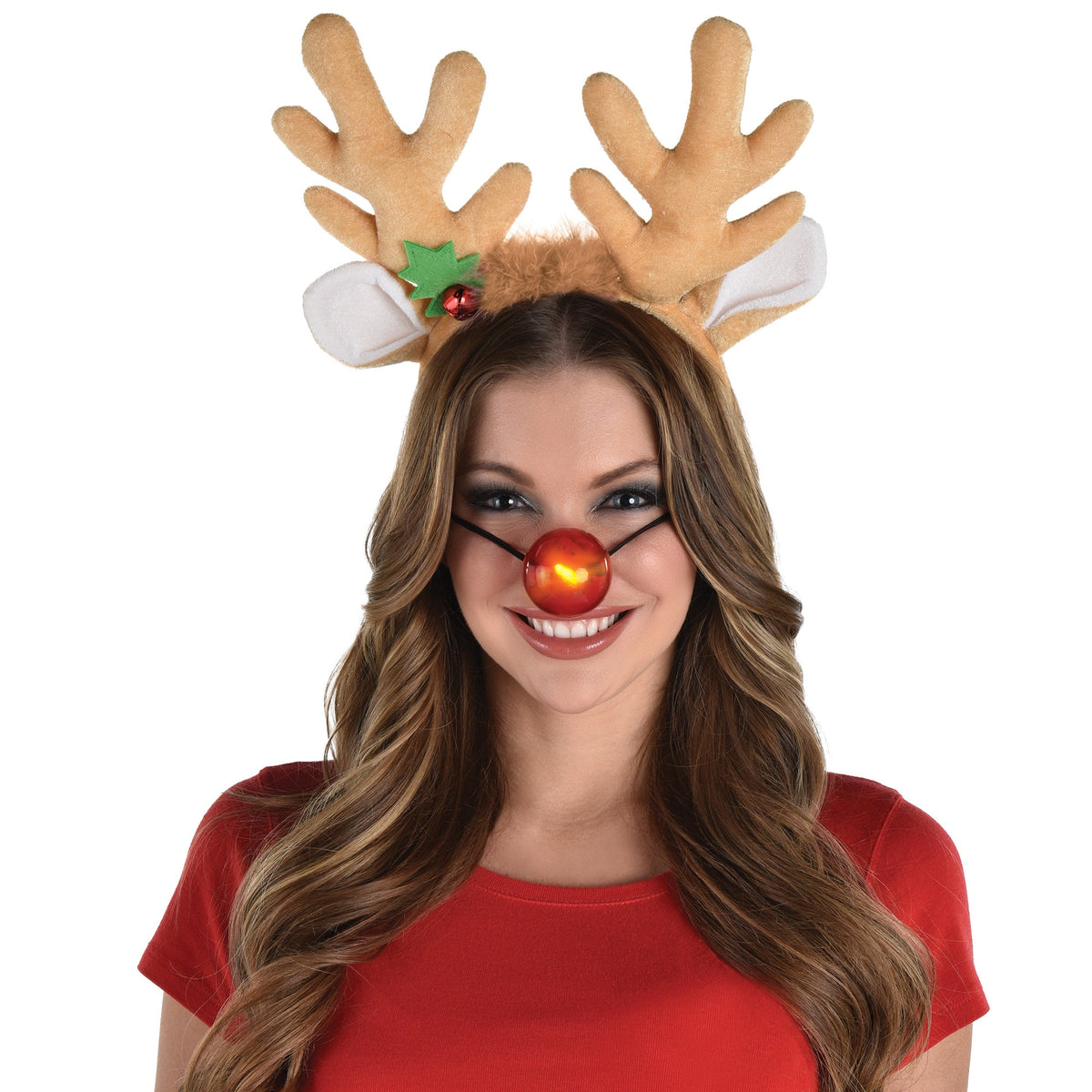 AMSCAN CA Christmas Light up nose and  Antlers Headband, 1 count 013051512286
