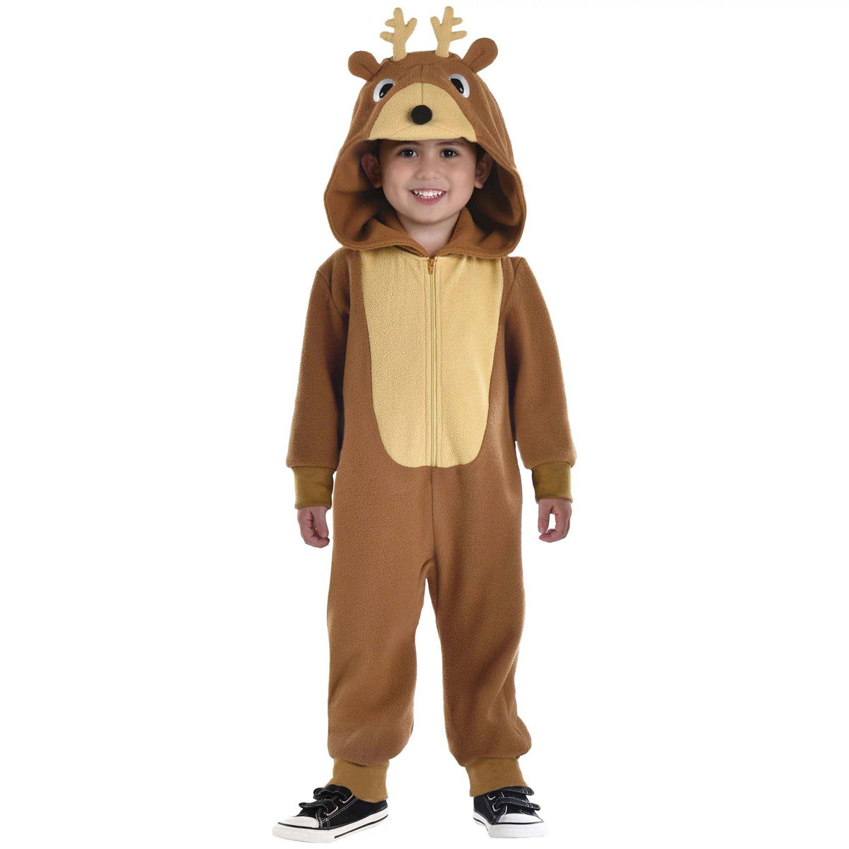 AMSCAN CA Christmas Reindeer Zipster Costume for Toddler, Brown Onesie