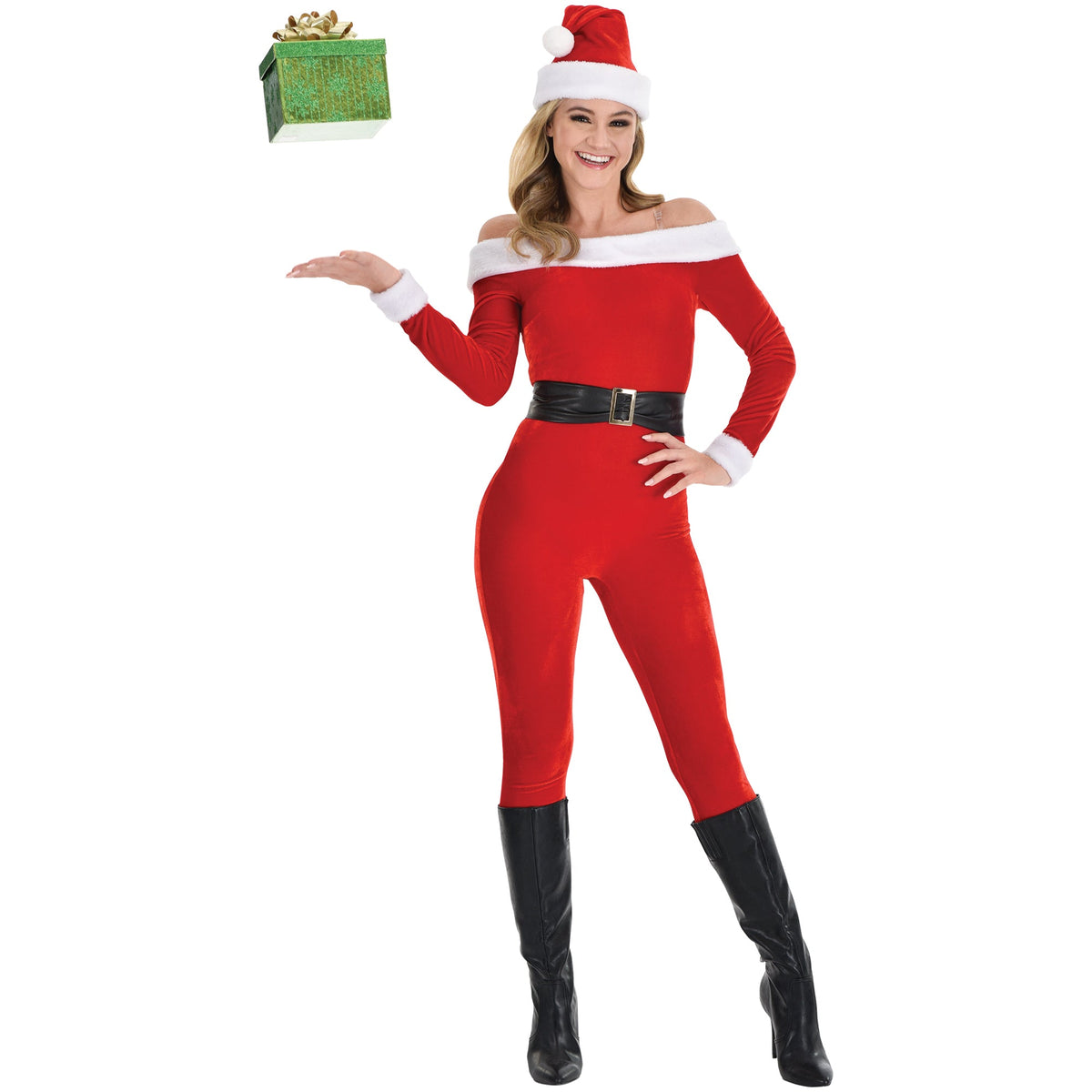 AMSCAN CA Christmas Santa Babe Catsuit Costume for Adults, Red