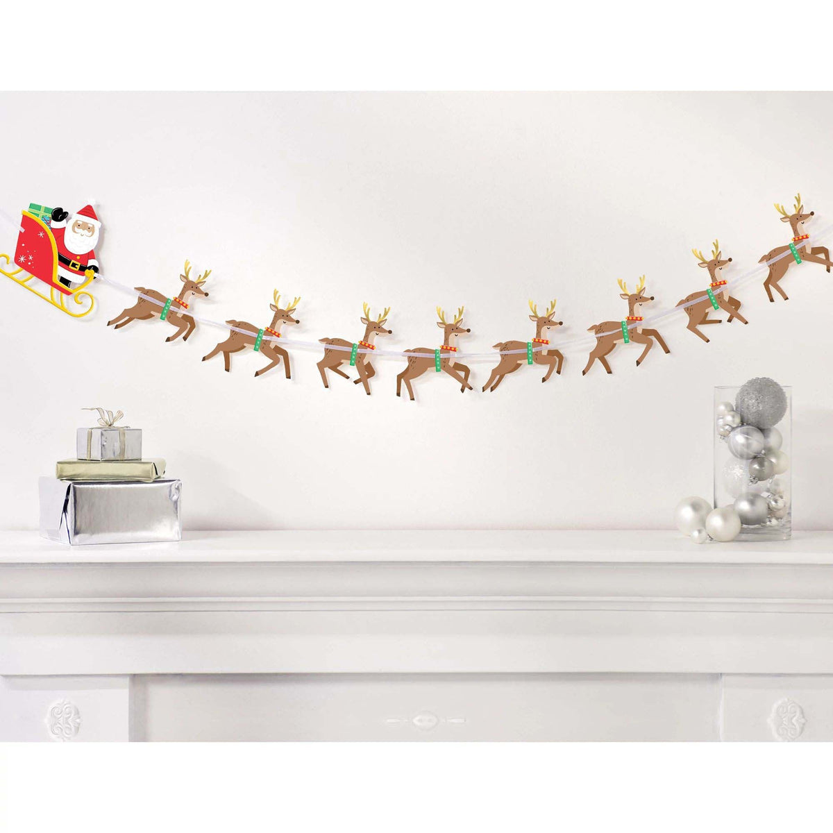 AMSCAN CA Christmas Santa & Reindeer Paper Christmas Banner, 1 Count