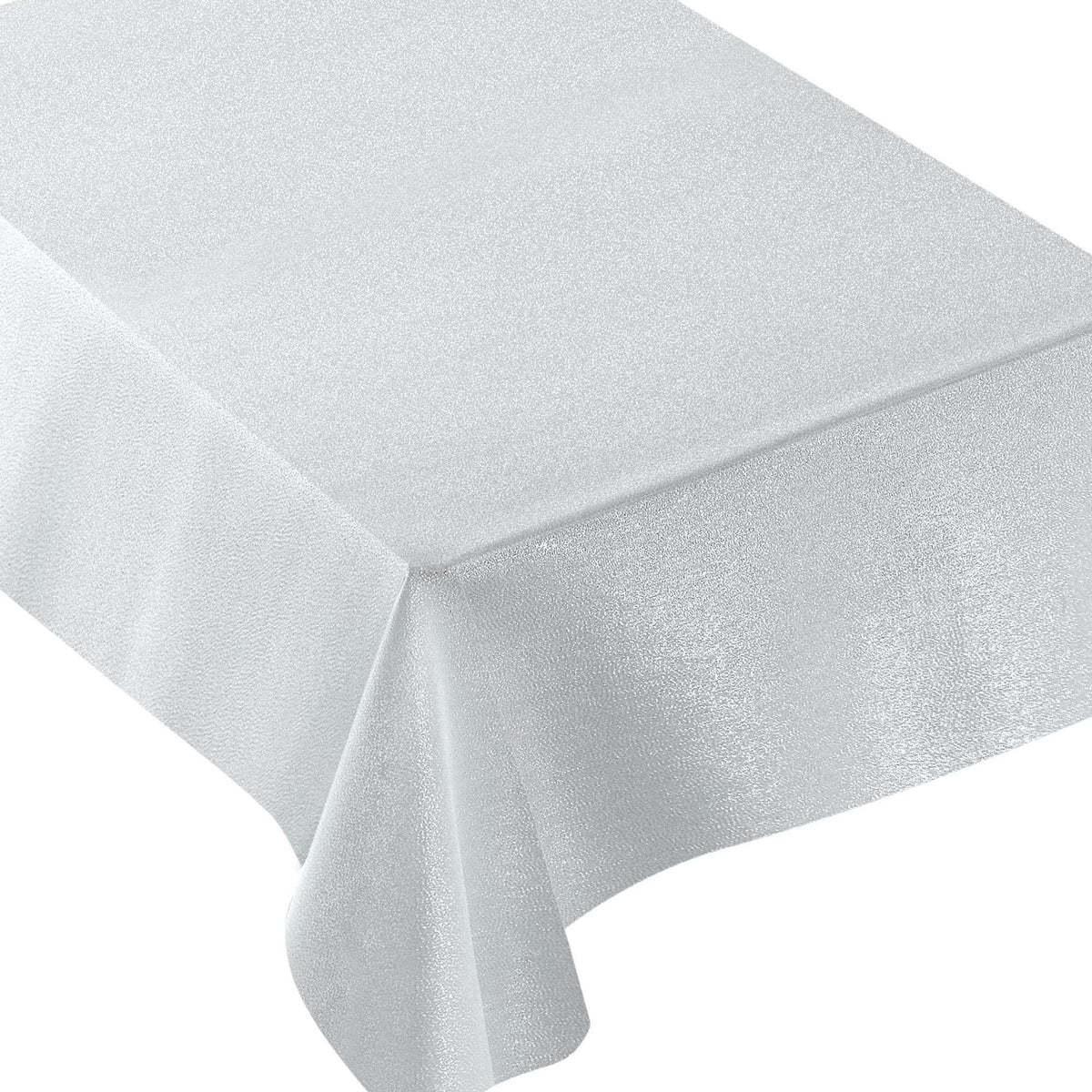 AMSCAN CA Disposable-Plasticware Metallic Rectangular Tablecloth, White and Silver, 60 x 84 Inches, 1 Count
