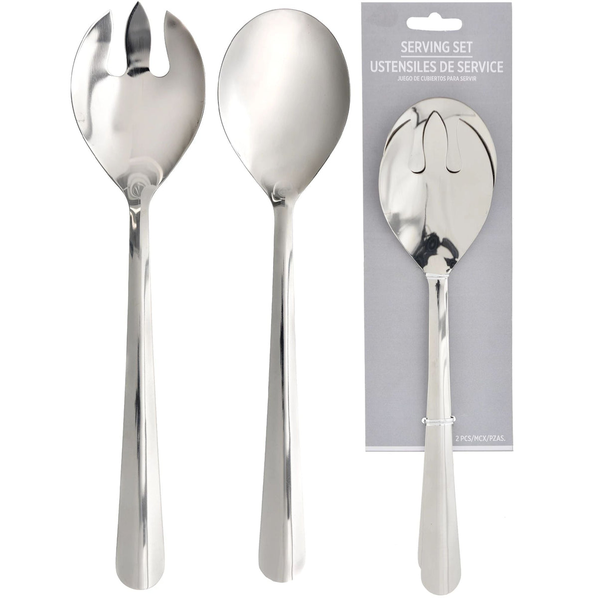 AMSCAN CA Disposable-Plasticware Silver Stainless Steel Serving Spoon and Fork, 1 Count