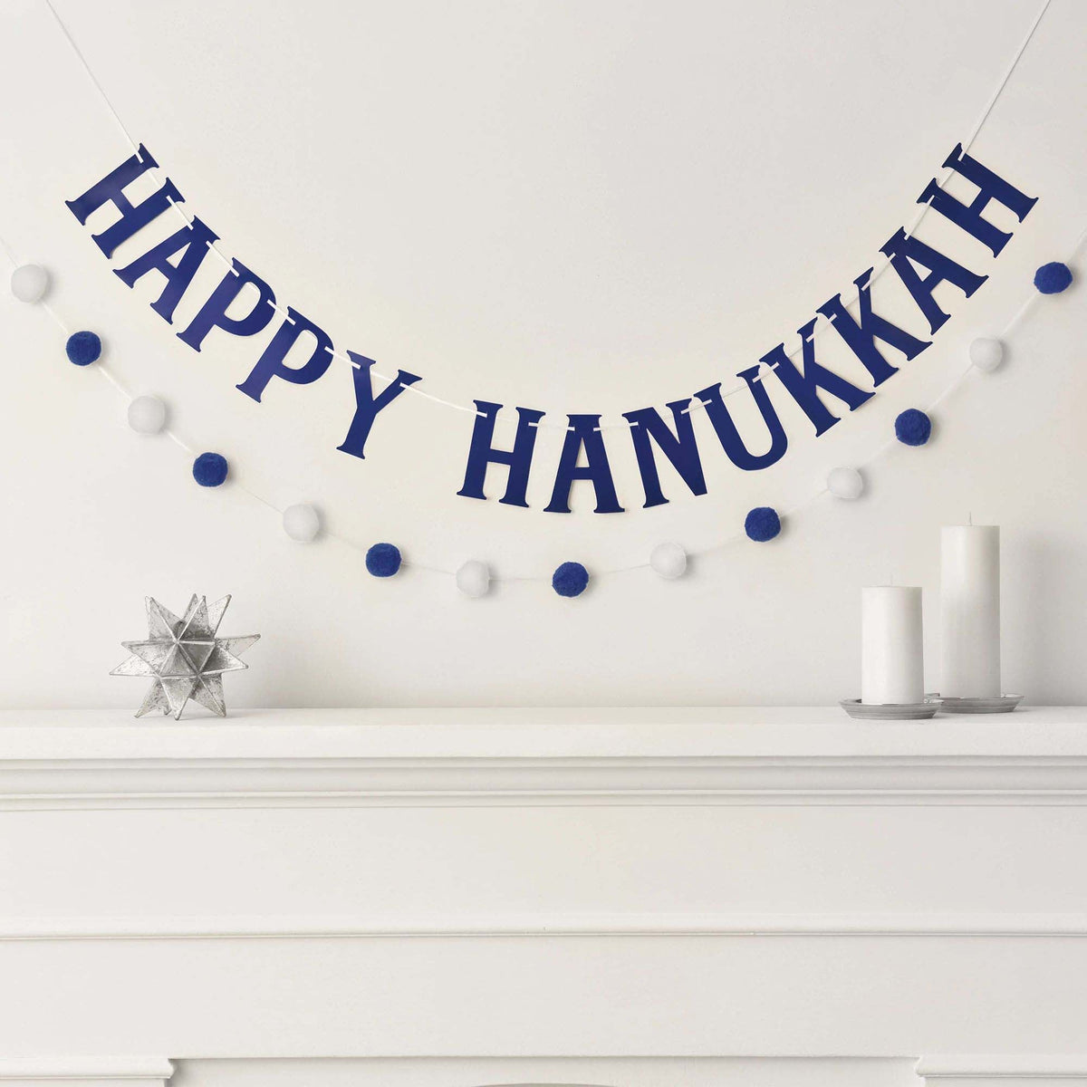 AMSCAN CA Hanukkah Happy Hanukkah Double Pom Pom Banners, 1 Count