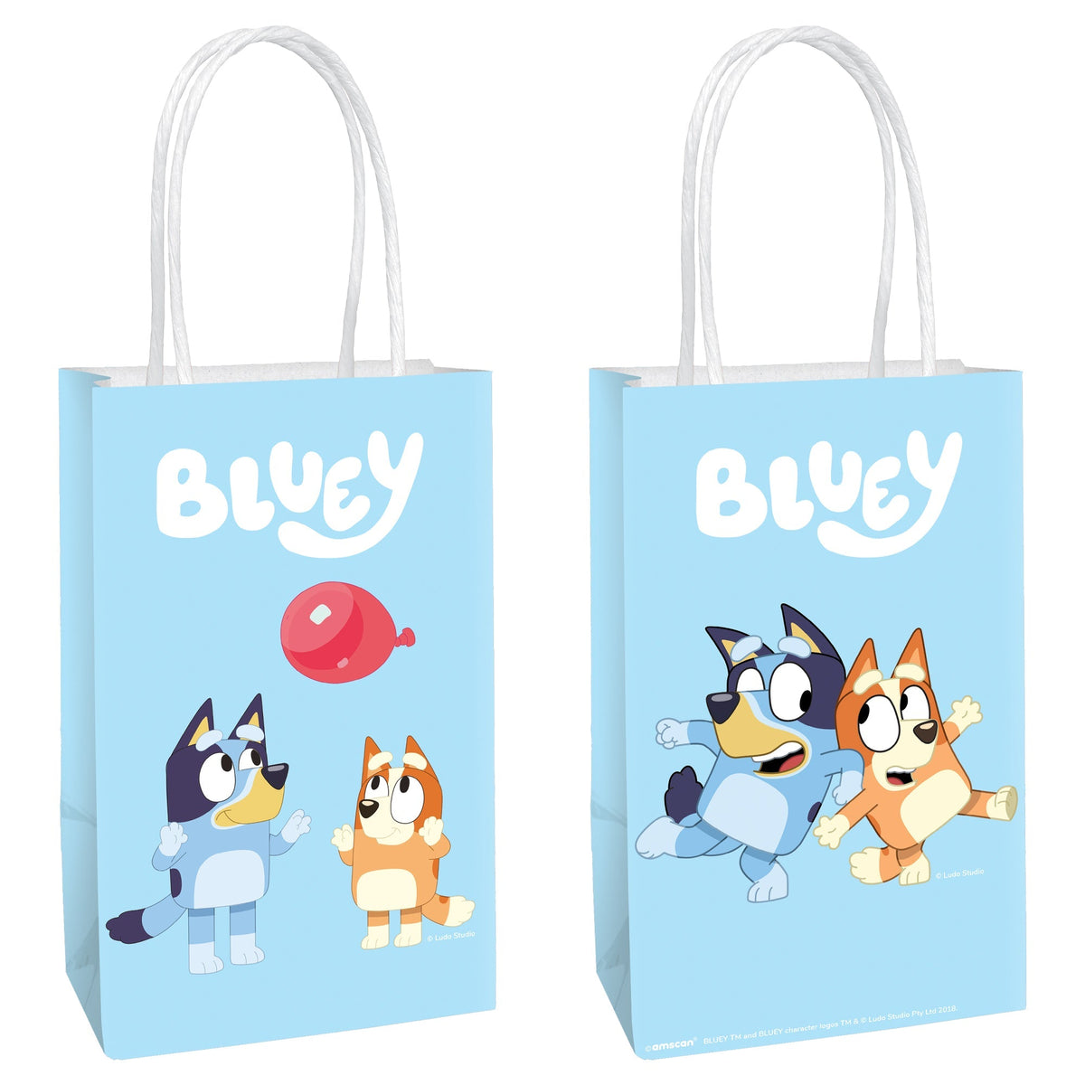 AMSCAN CA Kids Birthday Bluey Printed Kraft Favour Paper Bags, 8 1/4 x 5 1/4 x 3 Inches, 8 Count