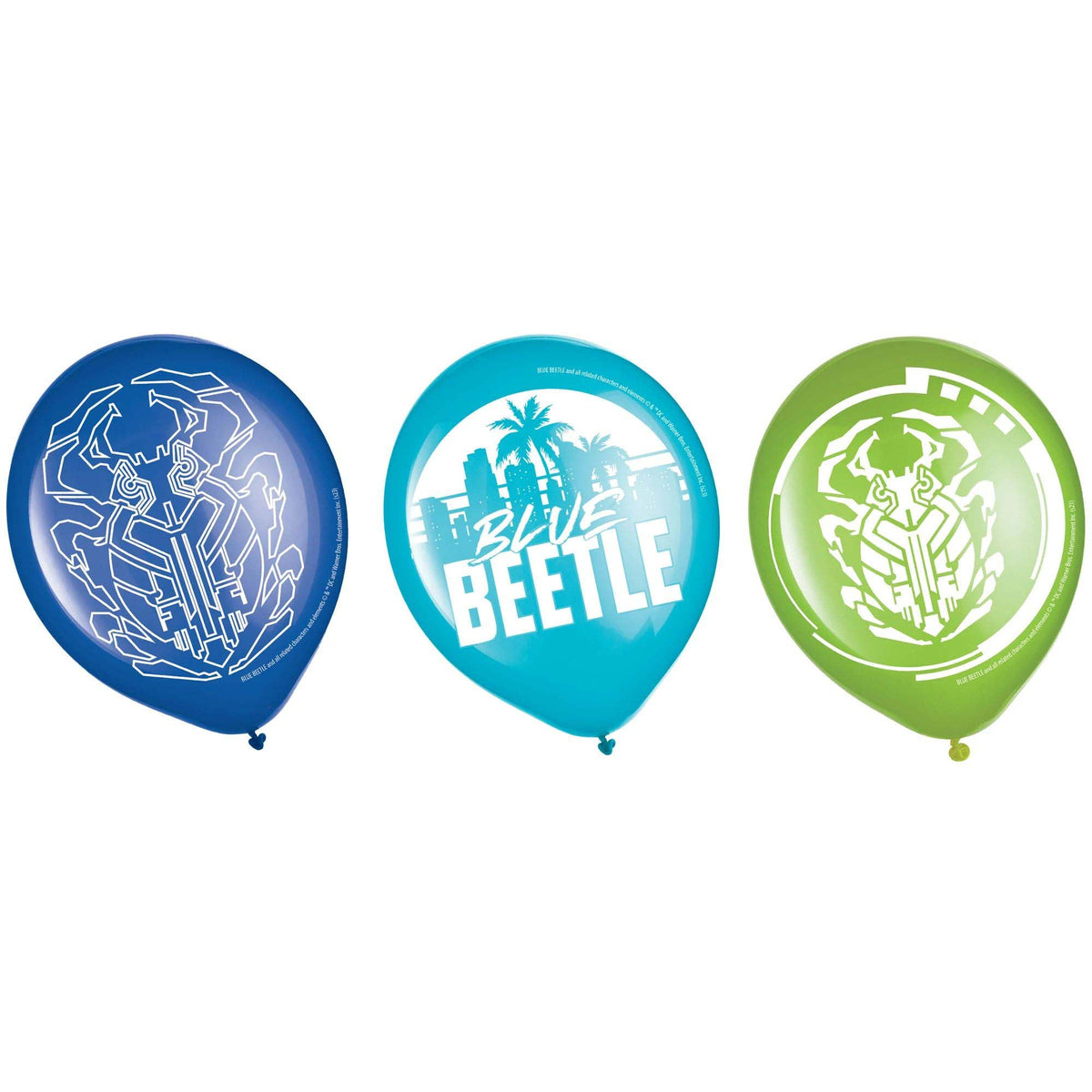 AMSCAN CA Kids Birthday DC Blue Beetle Latex Balloons, Blue & Green, 12 Inches, 6 Count