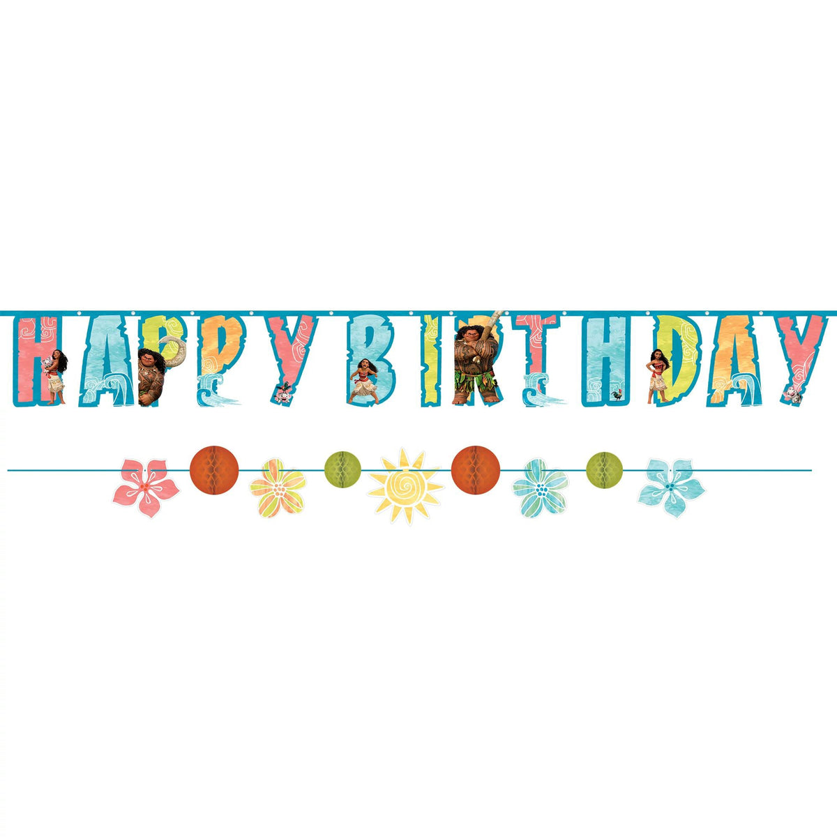 AMSCAN CA Kids Birthday Disney Moana Happy Birthday Letter Paper Banners, 69 x 72 Inches, 2 Count 192937341148