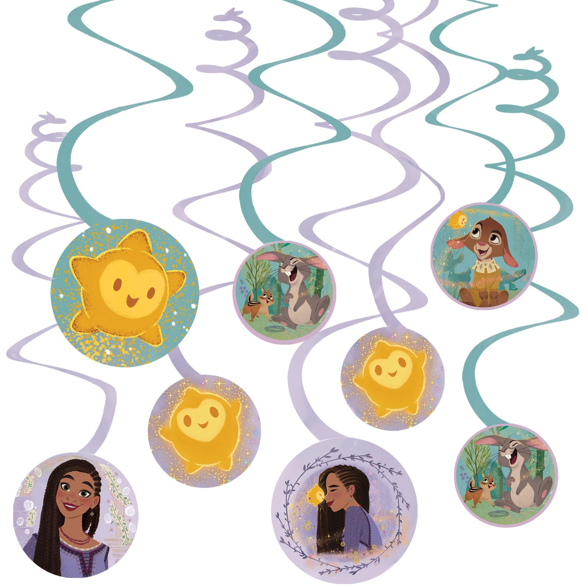 AMSCAN CA Kids Birthday Disney Wish Birthday Spiral Decoration Kit with Cutouts, 12 Count