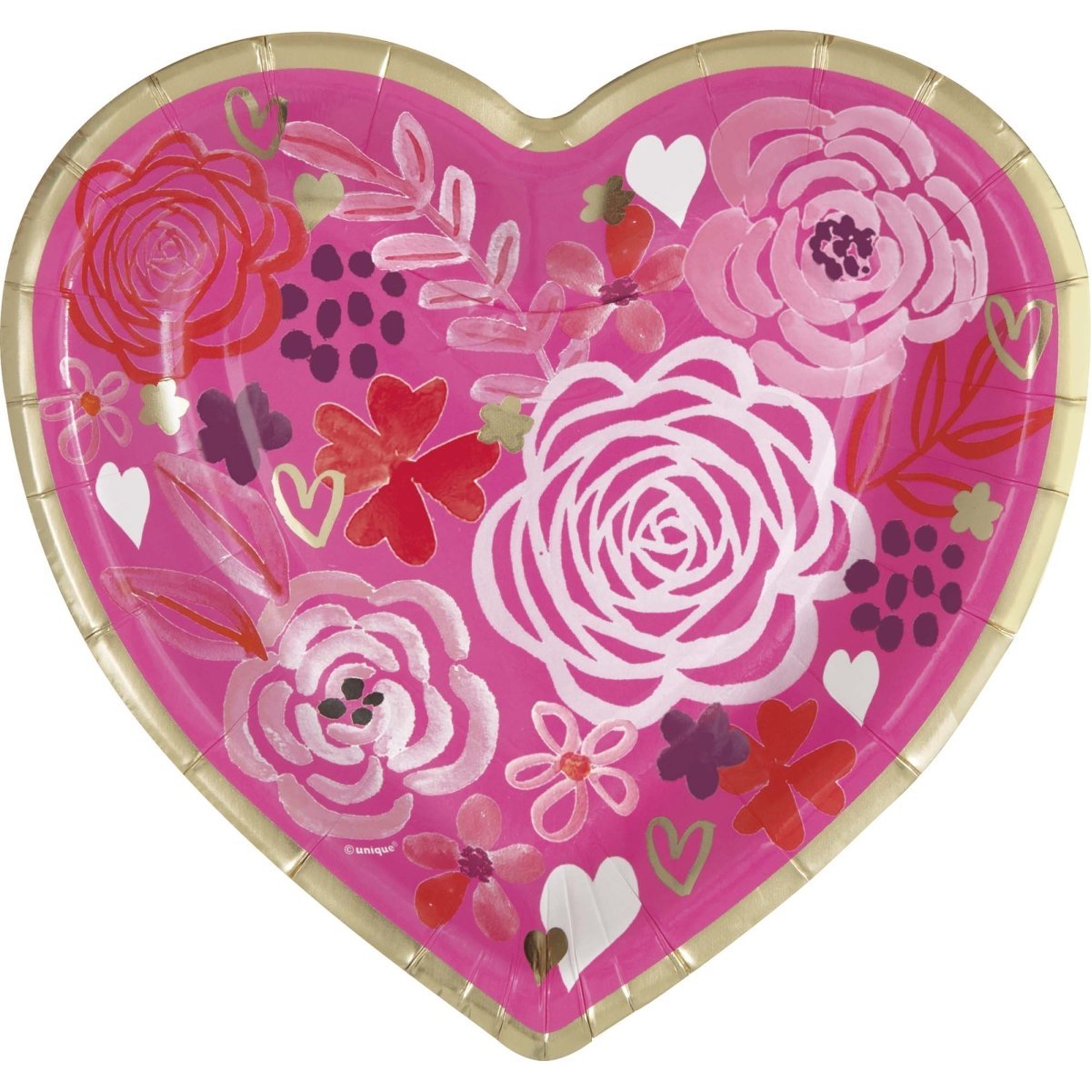 UNIQUE PARTY FAVORS Valentine's Day Elegant Valentine Large Heart Shaped Lunch Paper Plates, 9 Inches, 8 Count