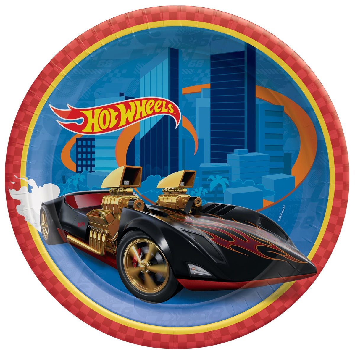AMSCAN CA Kids Birthday Hot Wheels Birthday Small Round Dessert Paper Plates, 7 Inches, 8 Count