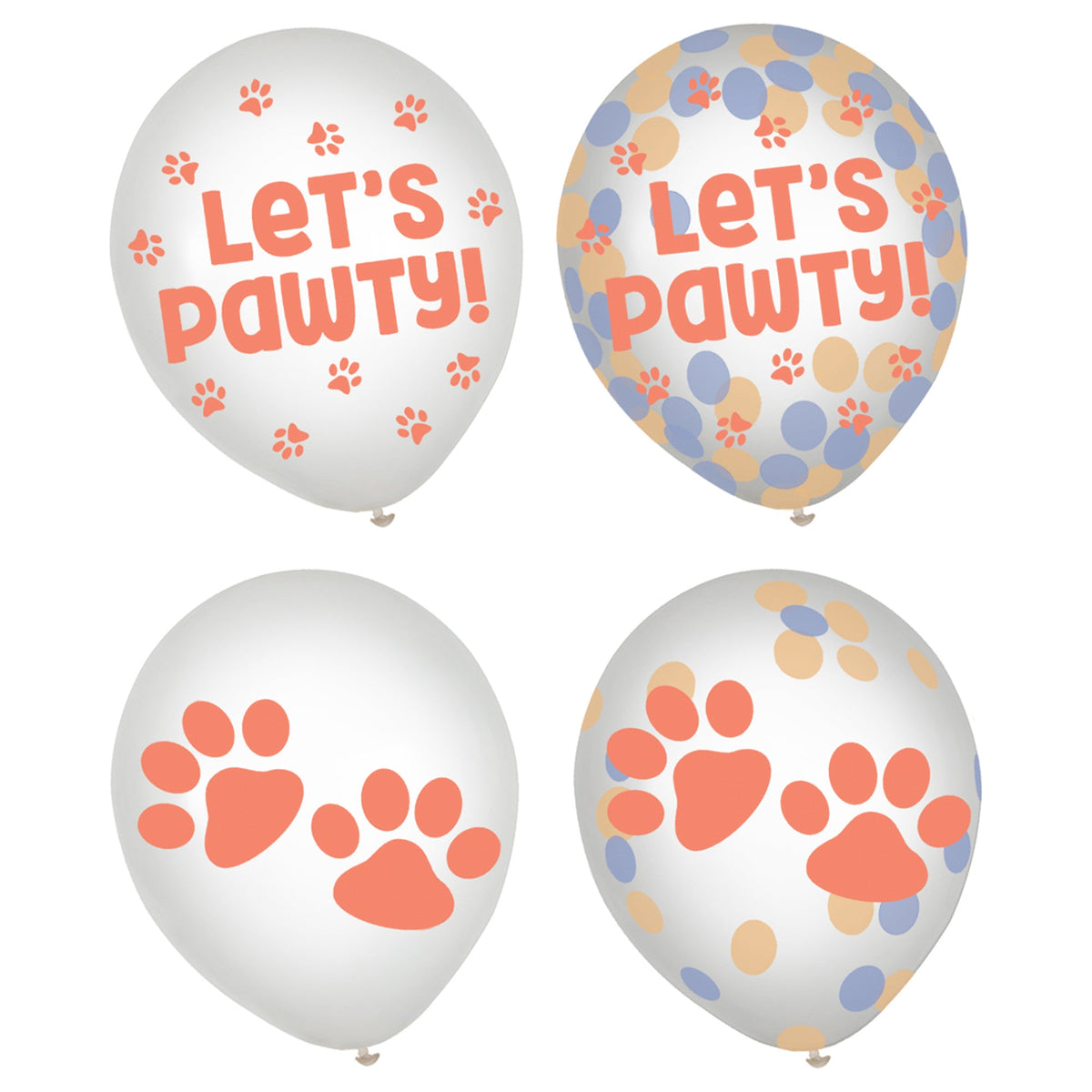 AMSCAN CA Kids Birthday Pawsome Party Confetti Latex Balloons, Clear, Orange, and Blue, 12 Inches, 6 Count 192937432341