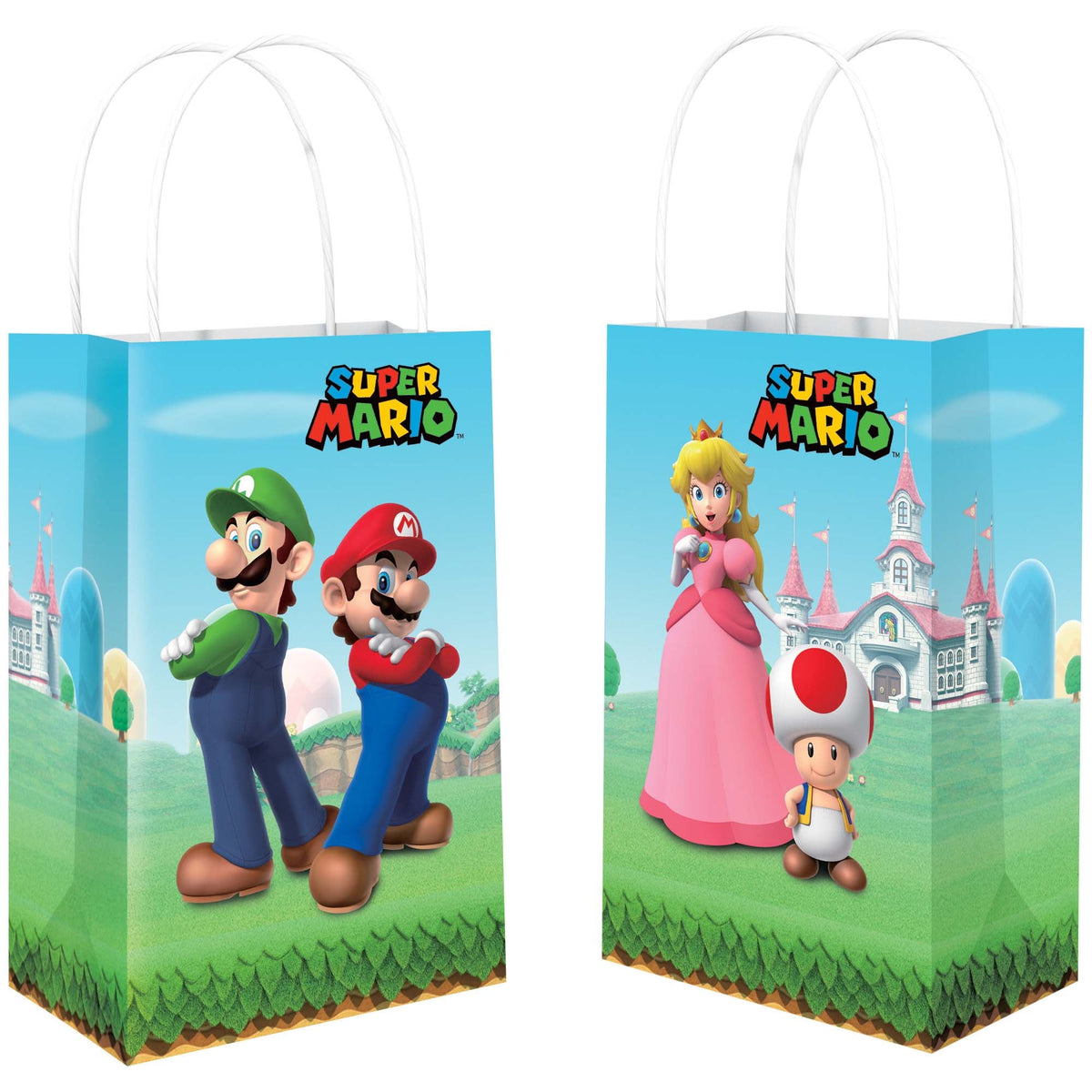 AMSCAN CA Kids Birthday Super Mario Bros Birthday Surprise Kraft Bags, 8 Count