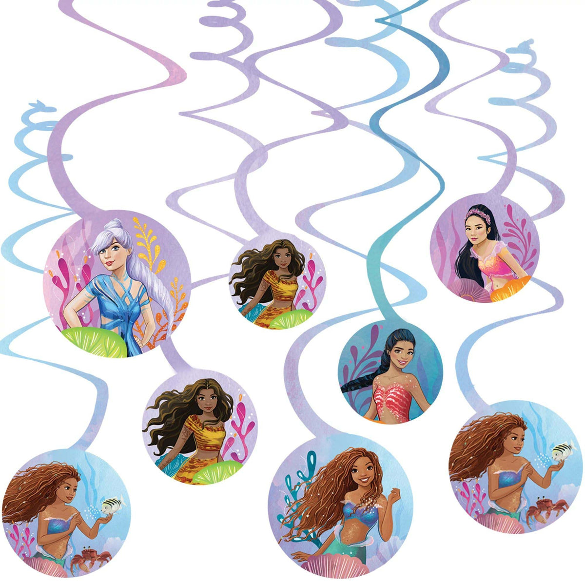 AMSCAN CA Kids Birthday The Little Mermaid Birthday Spiral Decoration Kit with Cutouts, 12 Count 192937382134