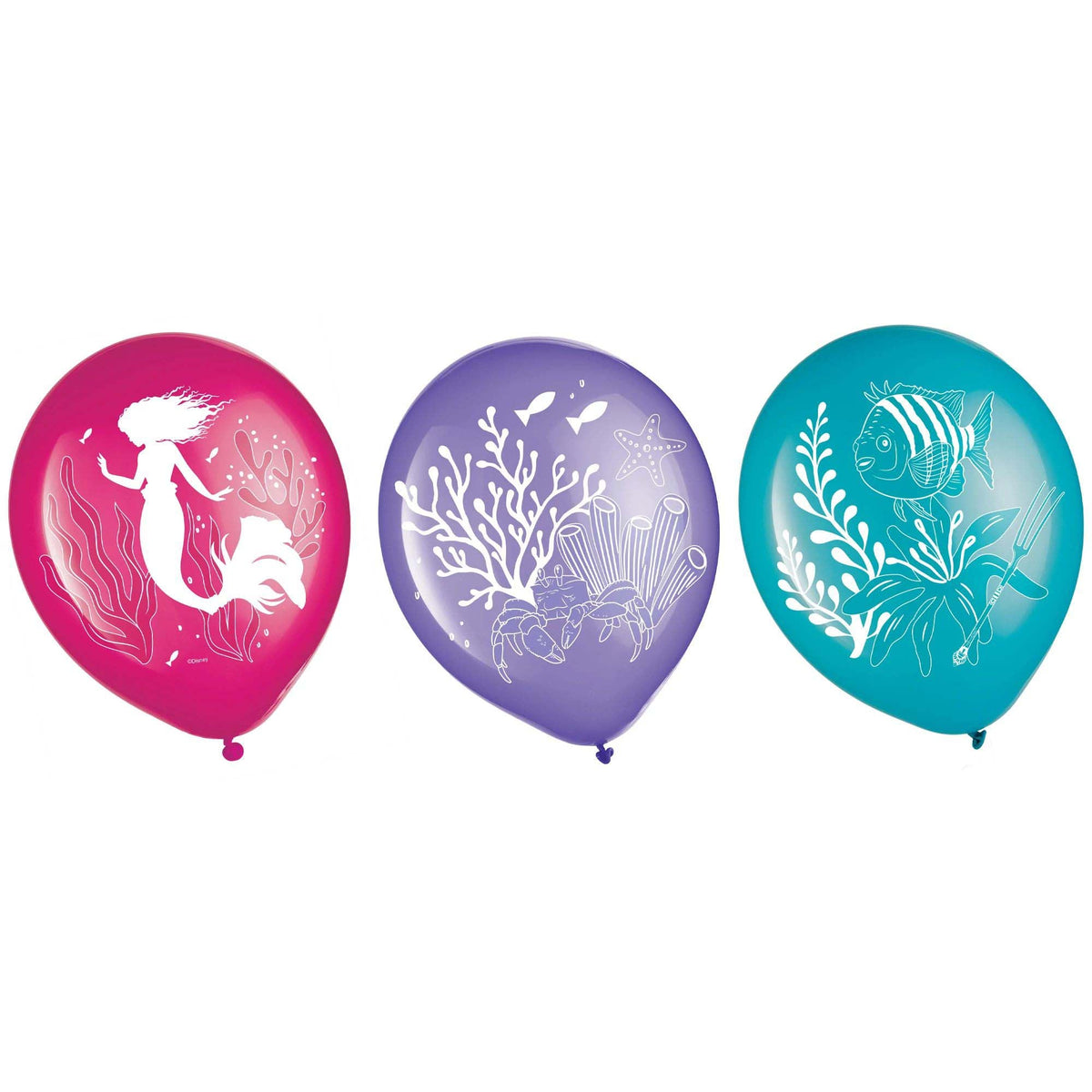 AMSCAN CA Kids Birthday The Little Mermaid Latex Balloons, Pink, Blue & Purple, 12 Inches, 6 Count 192937382202
