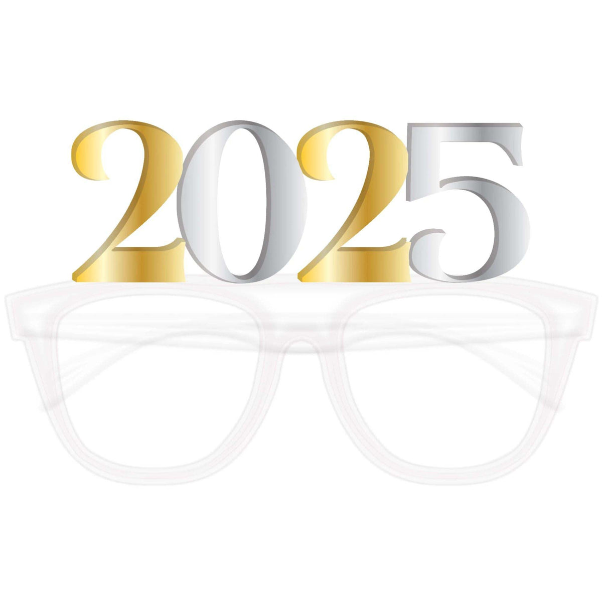 AMSCAN CA New Year 2025 New Year Number Plastic Glasses, Silver and Gold, 1 Count 192937496114