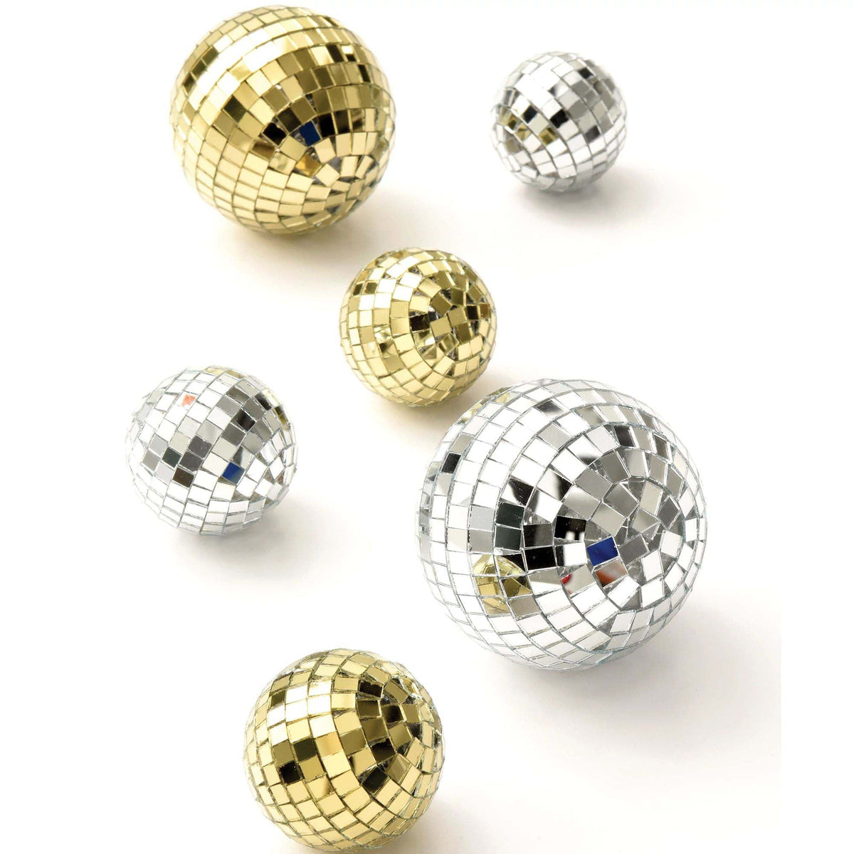 AMSCAN CA New Year Gold and Silver Plastic Disco Ball Set, 6 Count