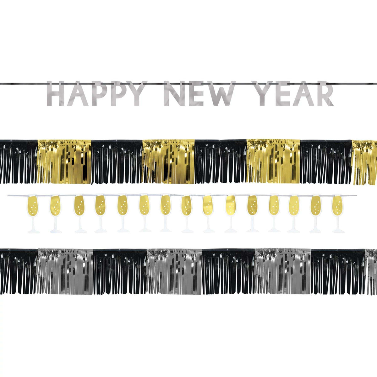 AMSCAN CA New Year Happy New Year Foil Banner Kit, 4 Count