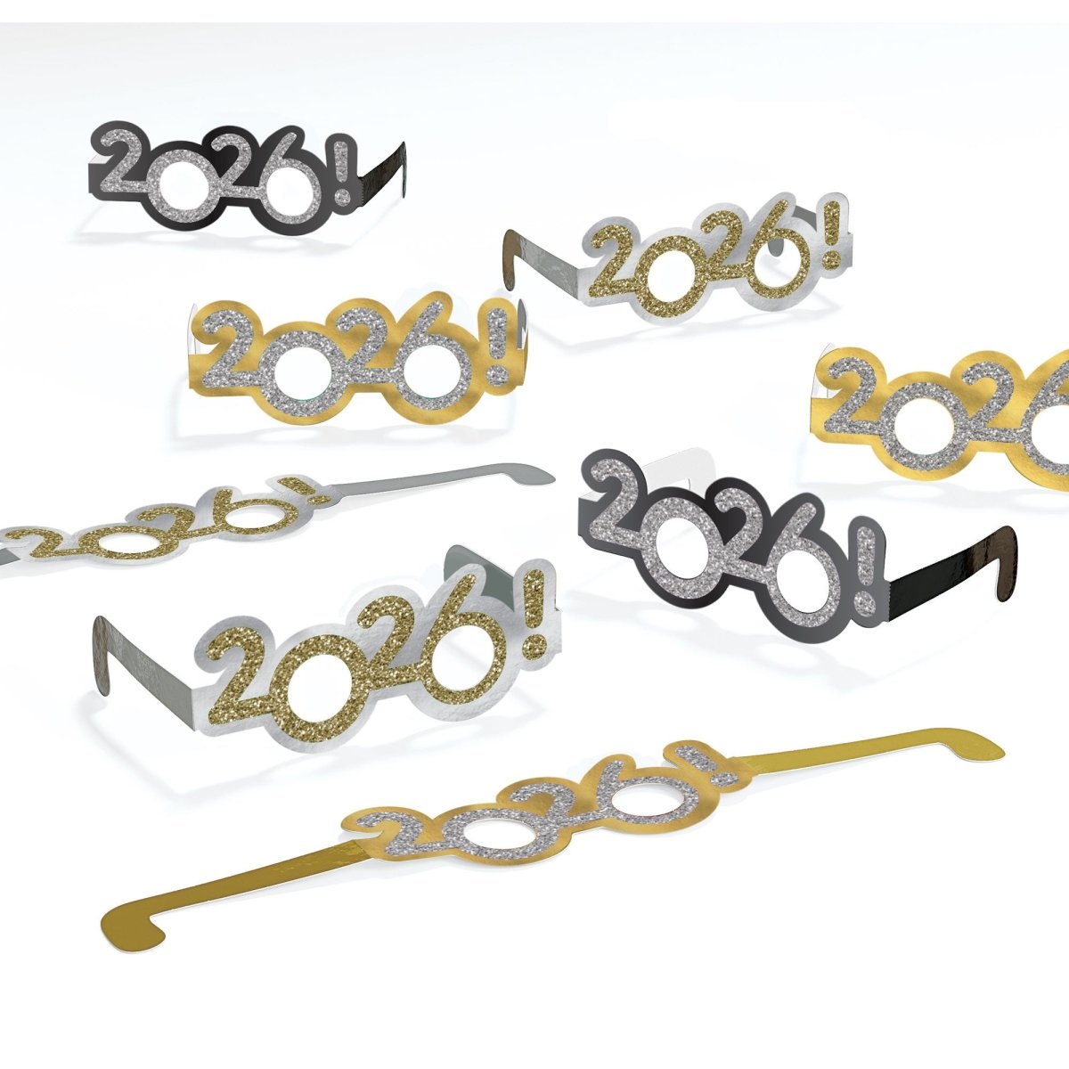 AMSCAN CA New Year New Year 2026 Paper Glitter Glasses, 8 Count 192937543436