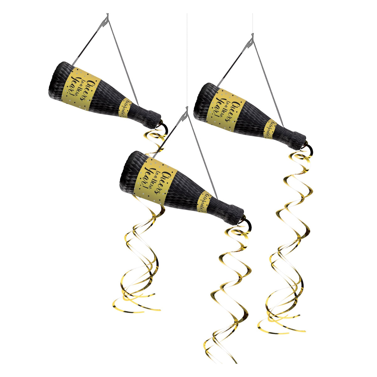 AMSCAN CA New Year New Year Champagne Bottle Hanging Decorations, 3 Count