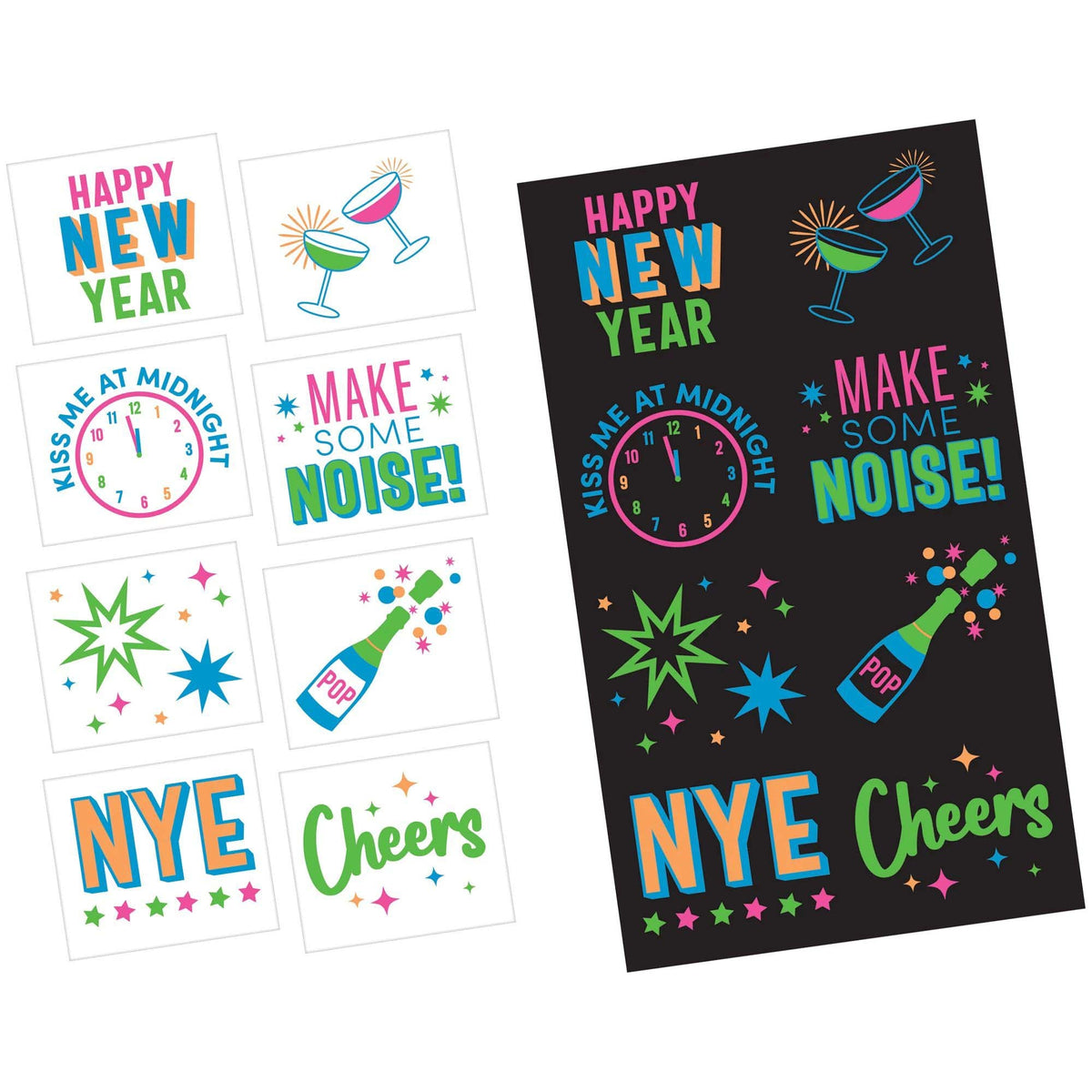 AMSCAN CA New Year New Year Glow-in-the-Dark Tattoo Sheet, 1 Count