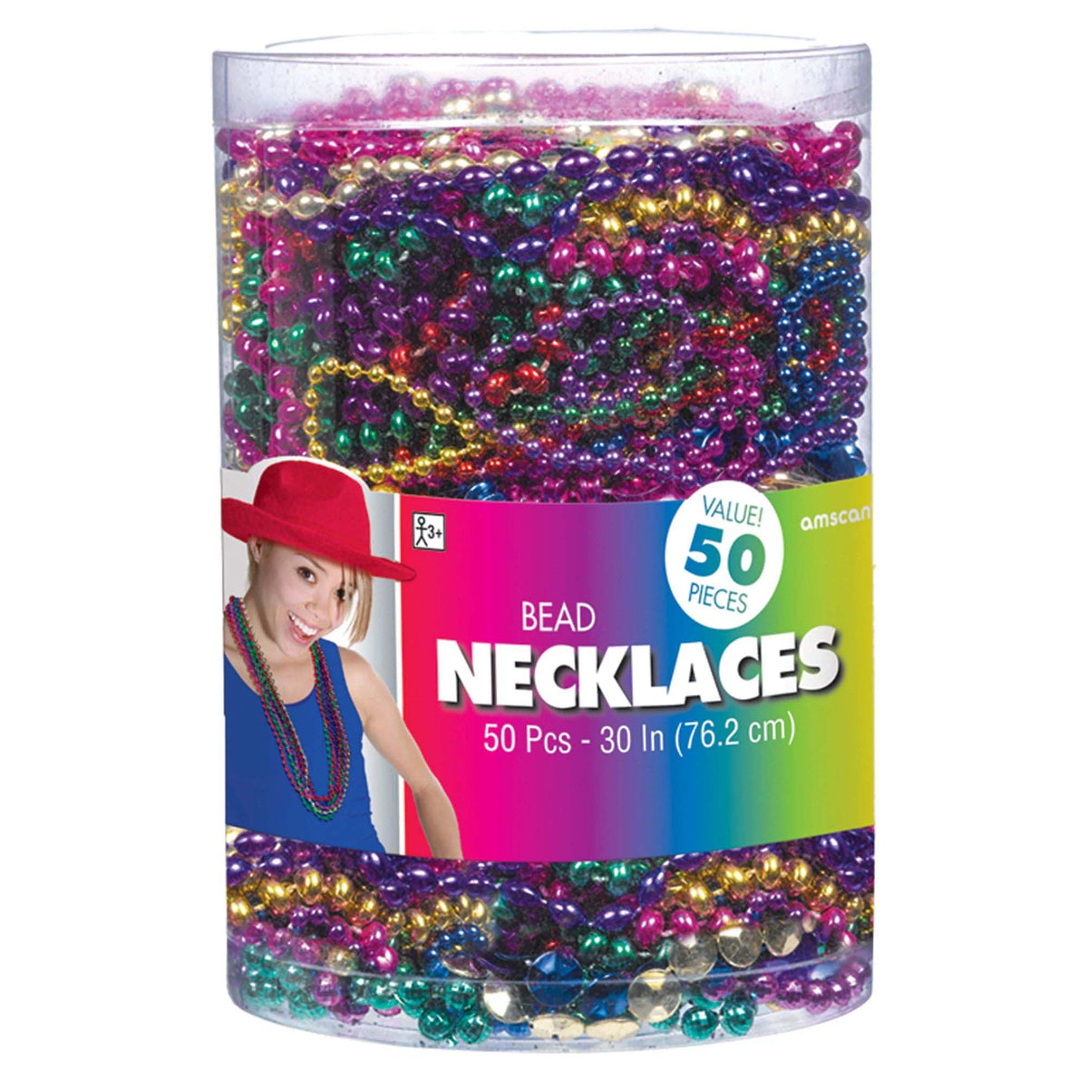 AMSCAN CA Party Supplies Multicolor Beads Necklace, 50 count