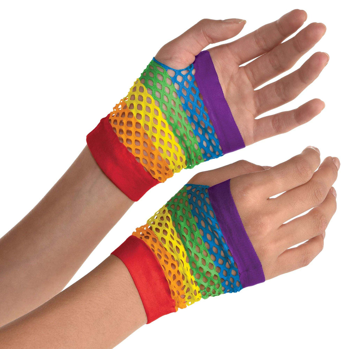 AMSCAN CA Pride Pride Short Multicolor Fishnet Gloves, 1 Count