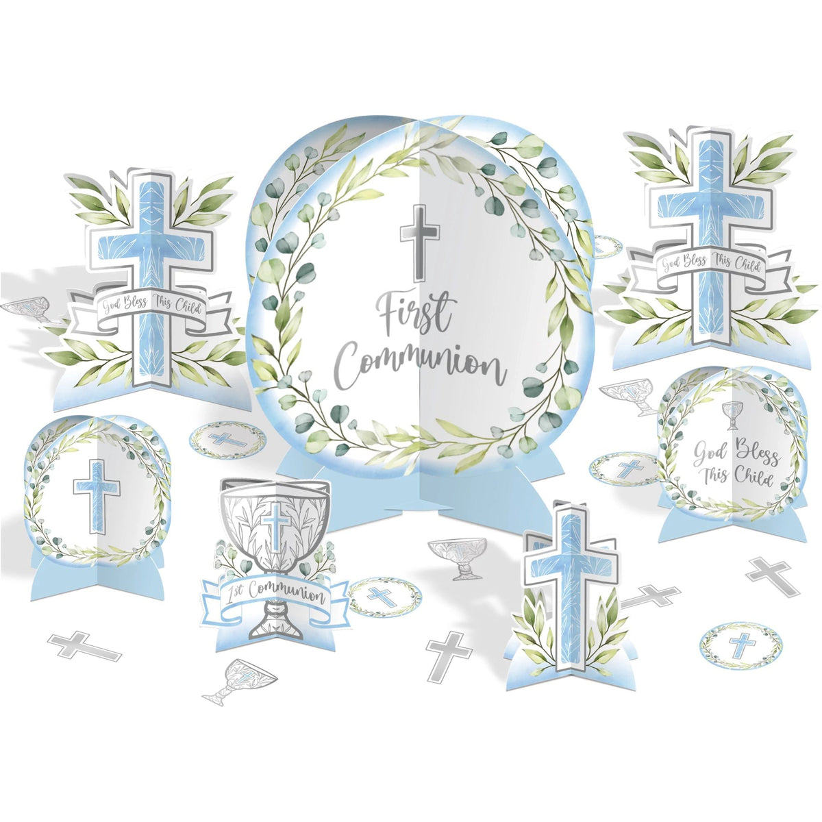 AMSCAN CA Religious Blue Communion Paper Table Centerpiece Decoration Kit