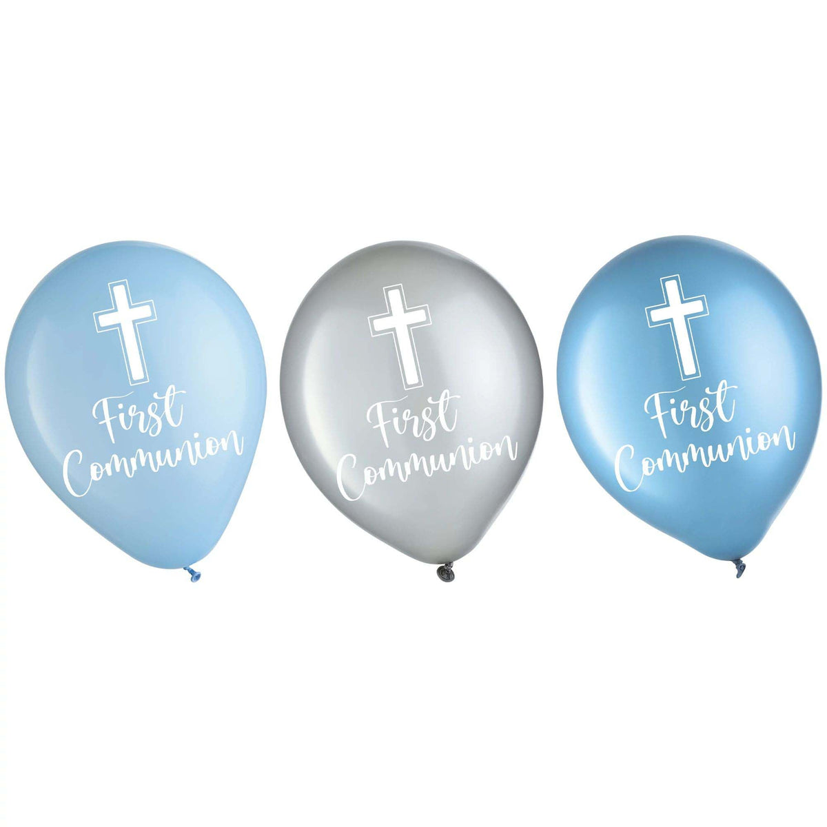 AMSCAN CA Religious Blue Communion Printed Latex Balloons, Blue and Grey, 12 Inches, 15 Count 192937457528