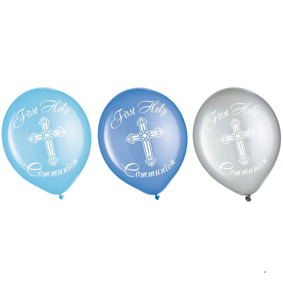 AMSCAN CA Religious Blue Communion Printed Latex Balloons, Blue and Grey, 12 Inches, 15 Count