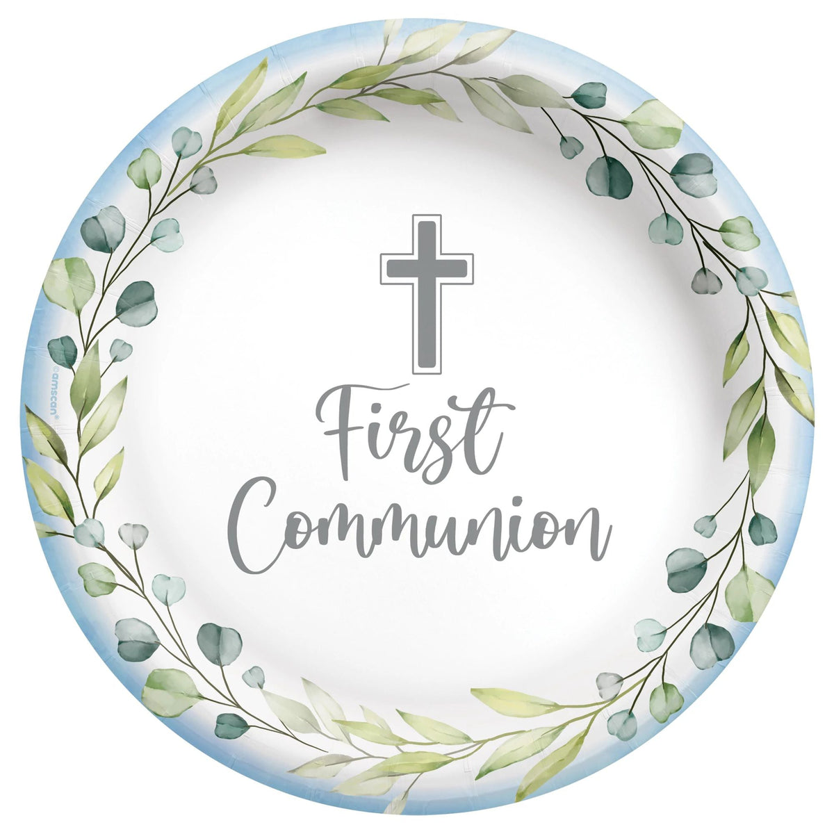 AMSCAN CA Religious Blue Communion Small Round Dessert Paper Plates, 7 Inches, 20 Count