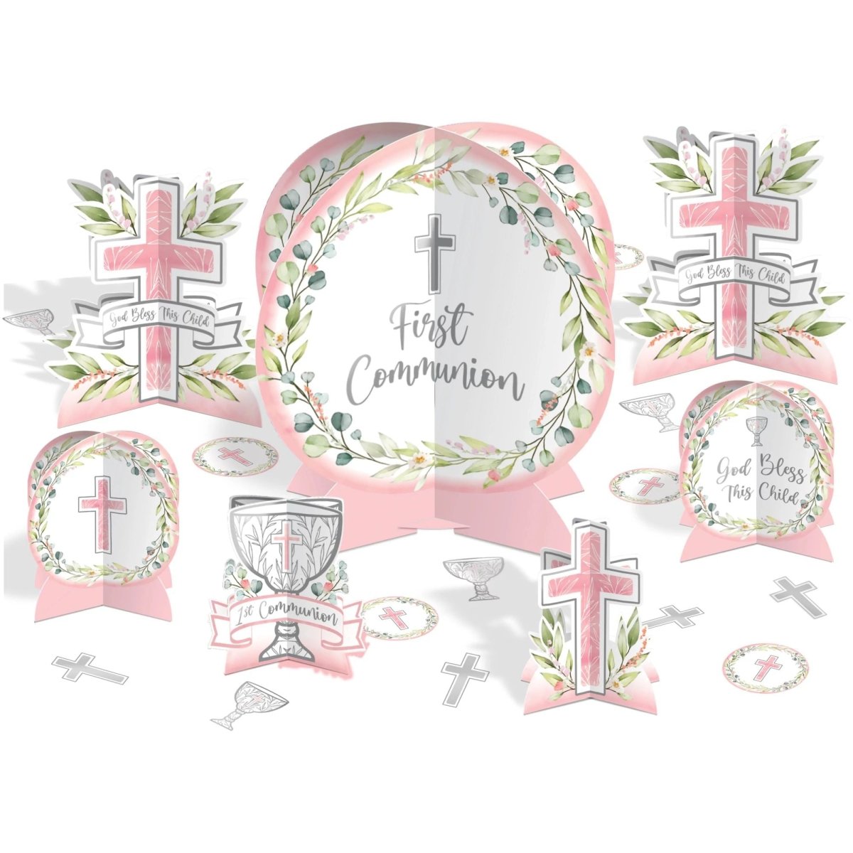 Pink Communion Paper Table Centerpiece Decoration Kit | Party Expert