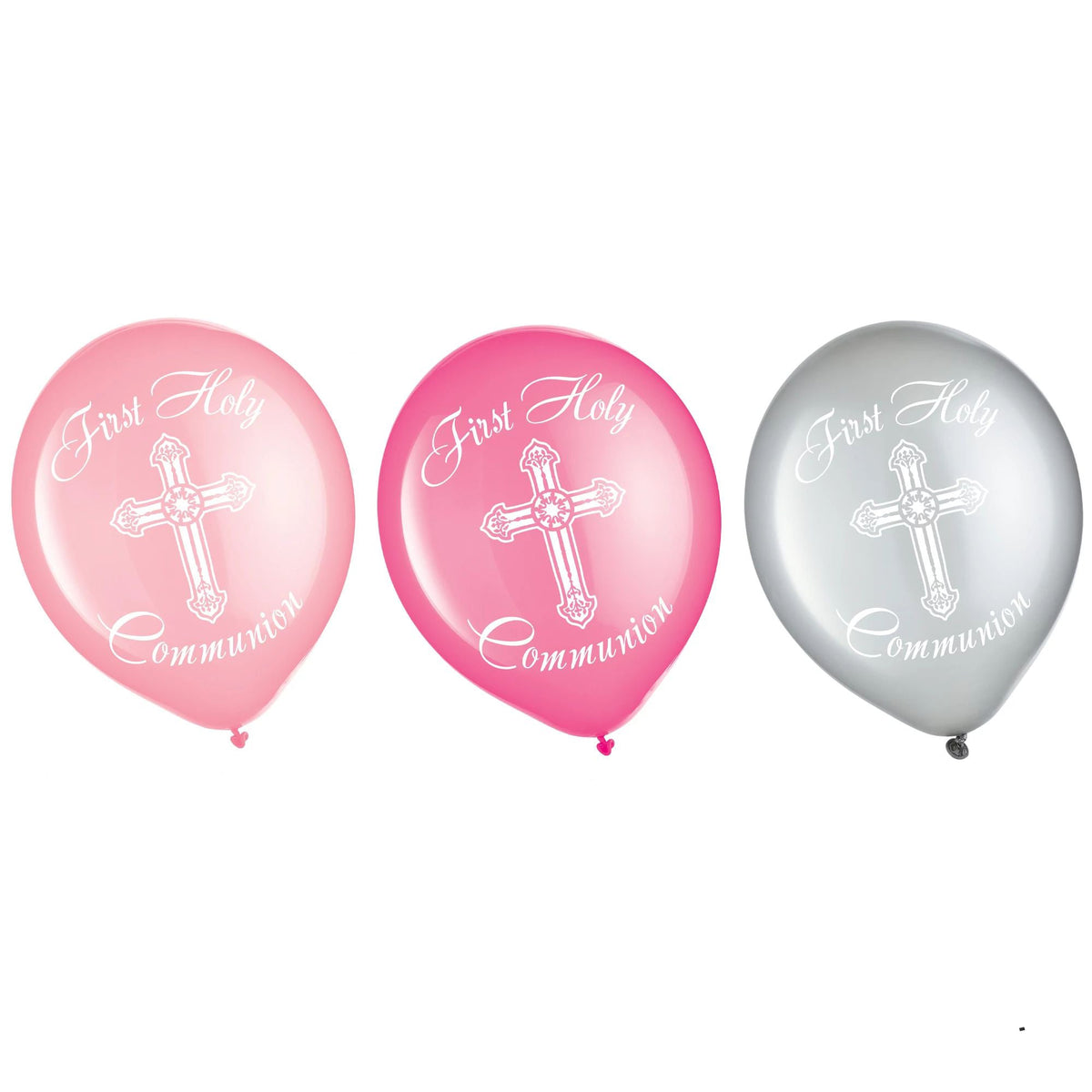 AMSCAN CA Religious Pink Communion Printed Latex Balloons, Pink and Grey, 12 Inches, 15 Count 048419740100