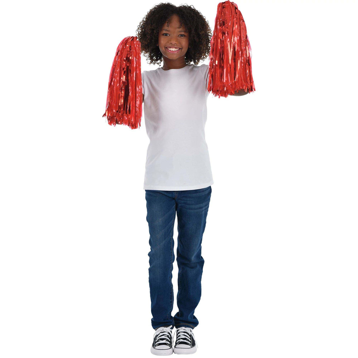 AMSCAN CA Sports Theme Red Cheerleading Pom Poms, 2 Count 192937462911