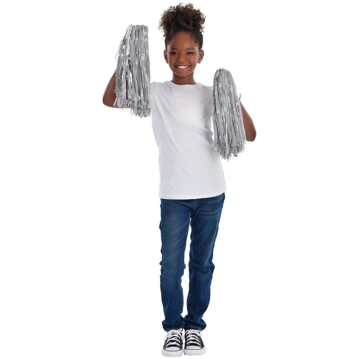 AMSCAN CA Sports Theme Silver Cheerleading Pom Poms, 2 Count