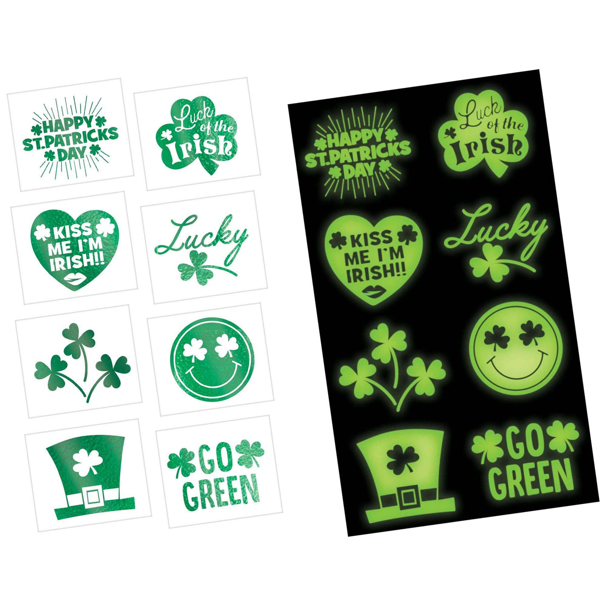 AMSCAN CA St-Patrick St-Patrick's Day Glow-In-the-Dark Tattoo Sheets, 2 Count